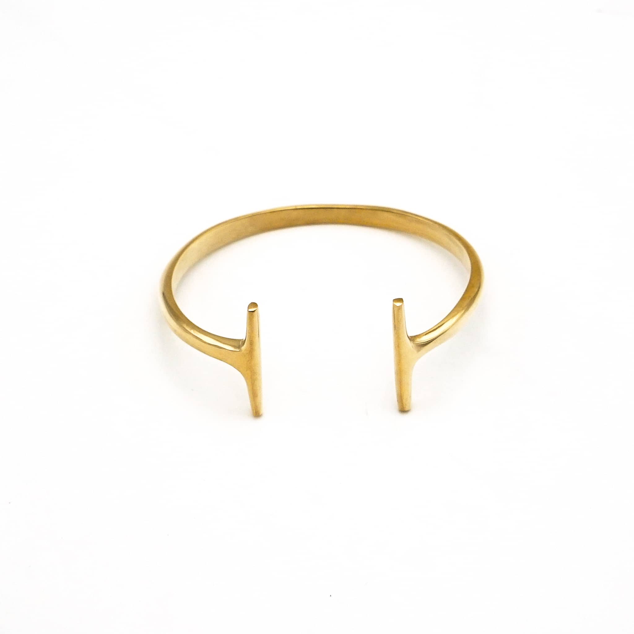 Adjustable Double T Wrap Around Cuff Bangle in Brass - Simba