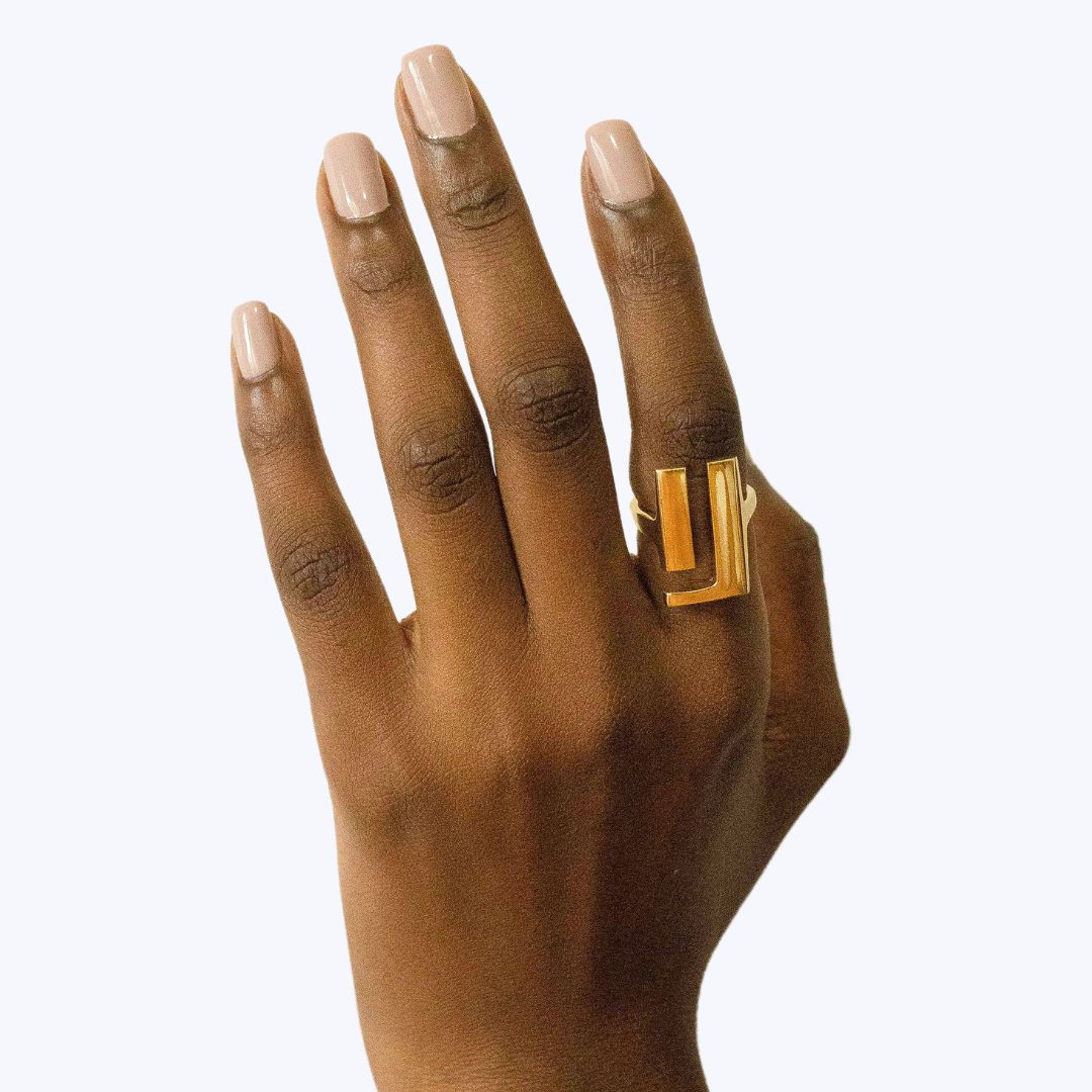 Initial Open Square Statement Brass Ring - Juzi