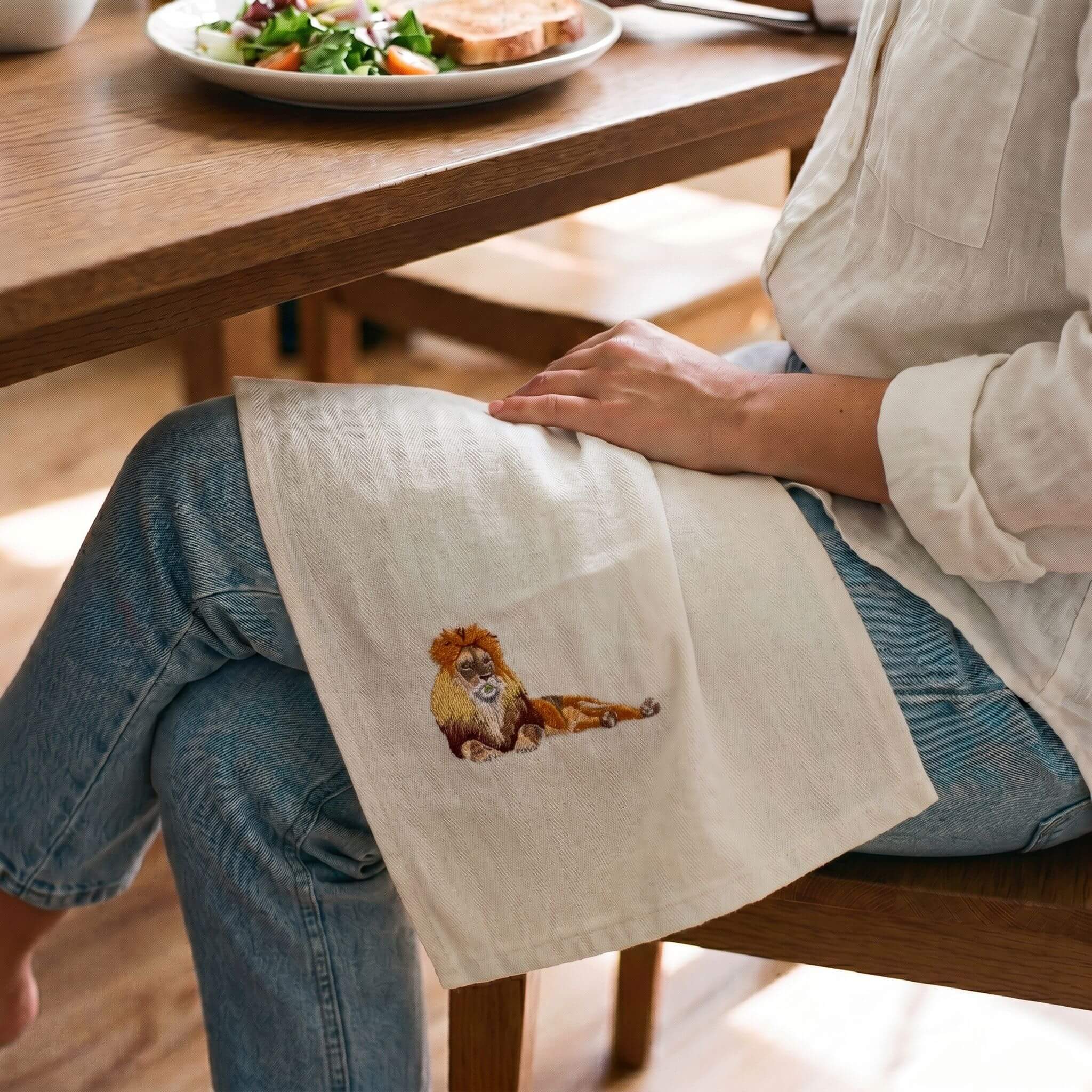 African Wildlife Embroidered Cotton Napkins - Handmade