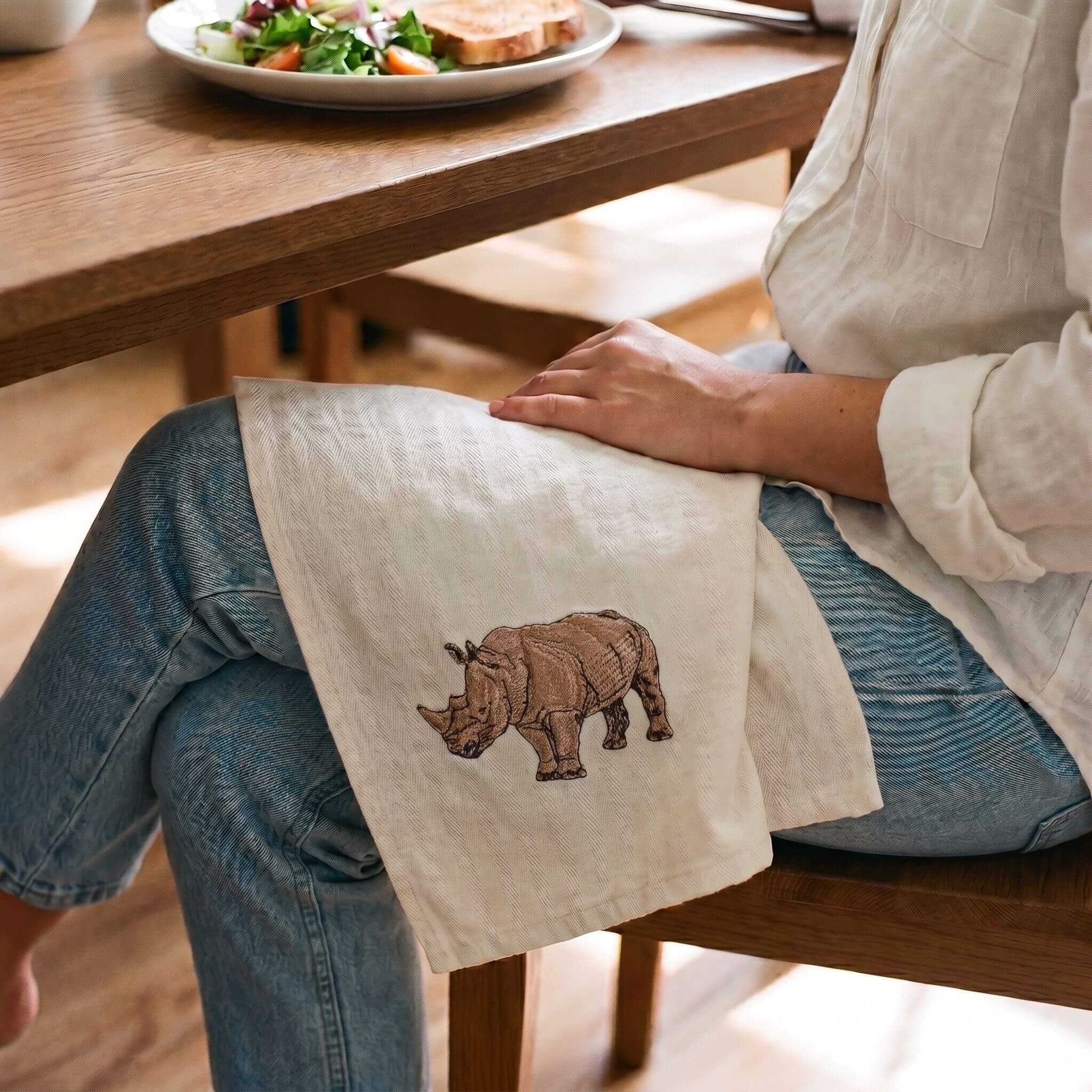 African Wildlife Embroidered Cotton Napkins - Handmade