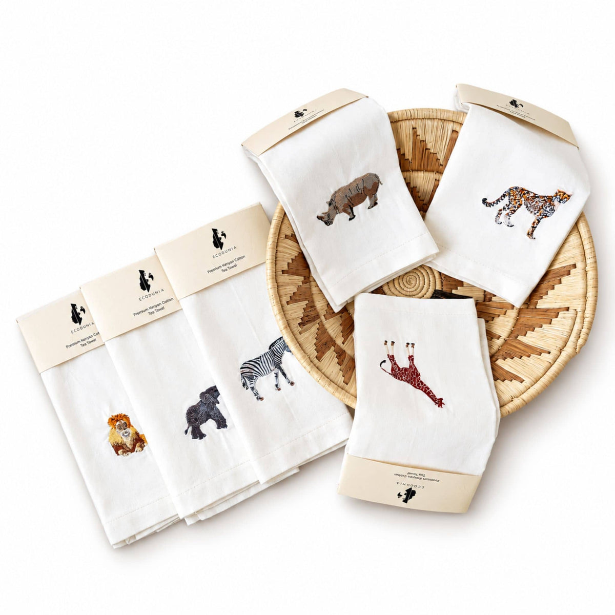 Lion Embroidered Cotton Tea Towel - Handmade | EcoDunia
