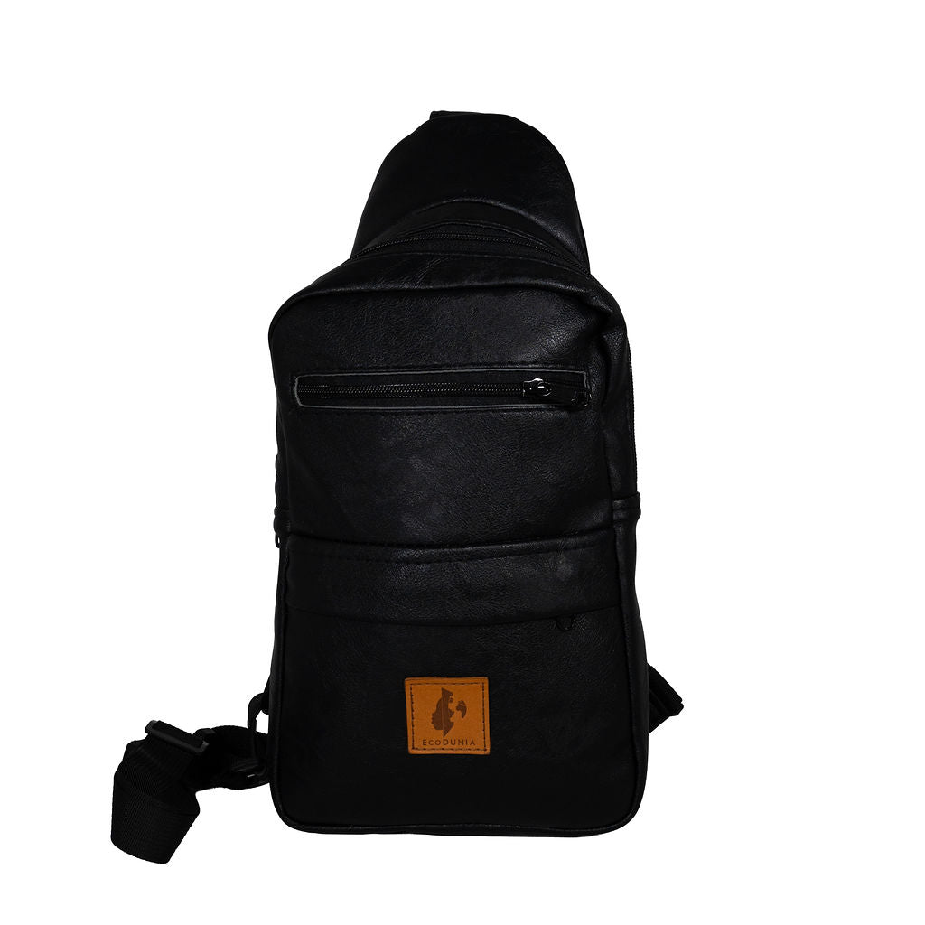 Umoja black vegan leather large crossbody sling bag
