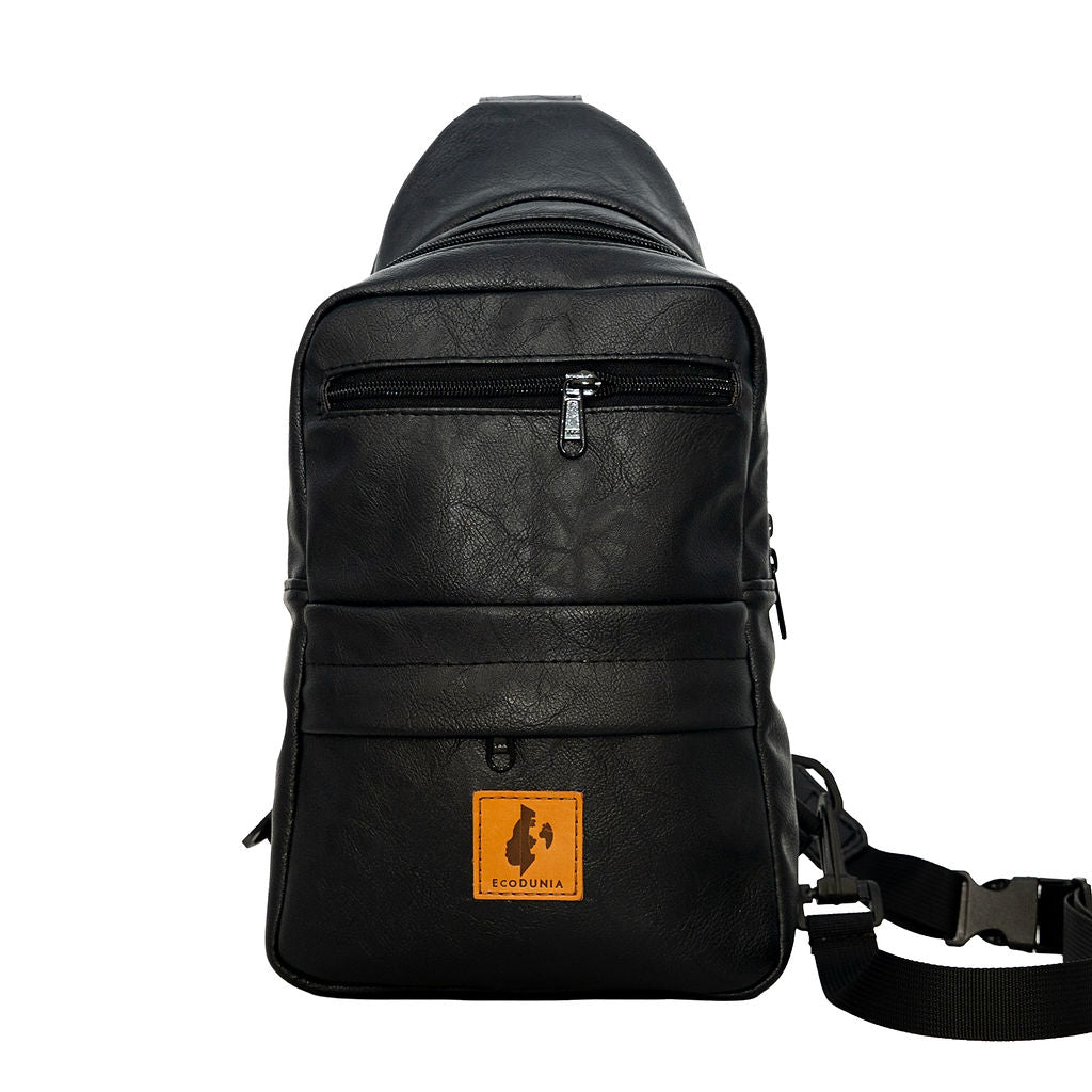 Umoja black vegan leather large crossbody sling bag