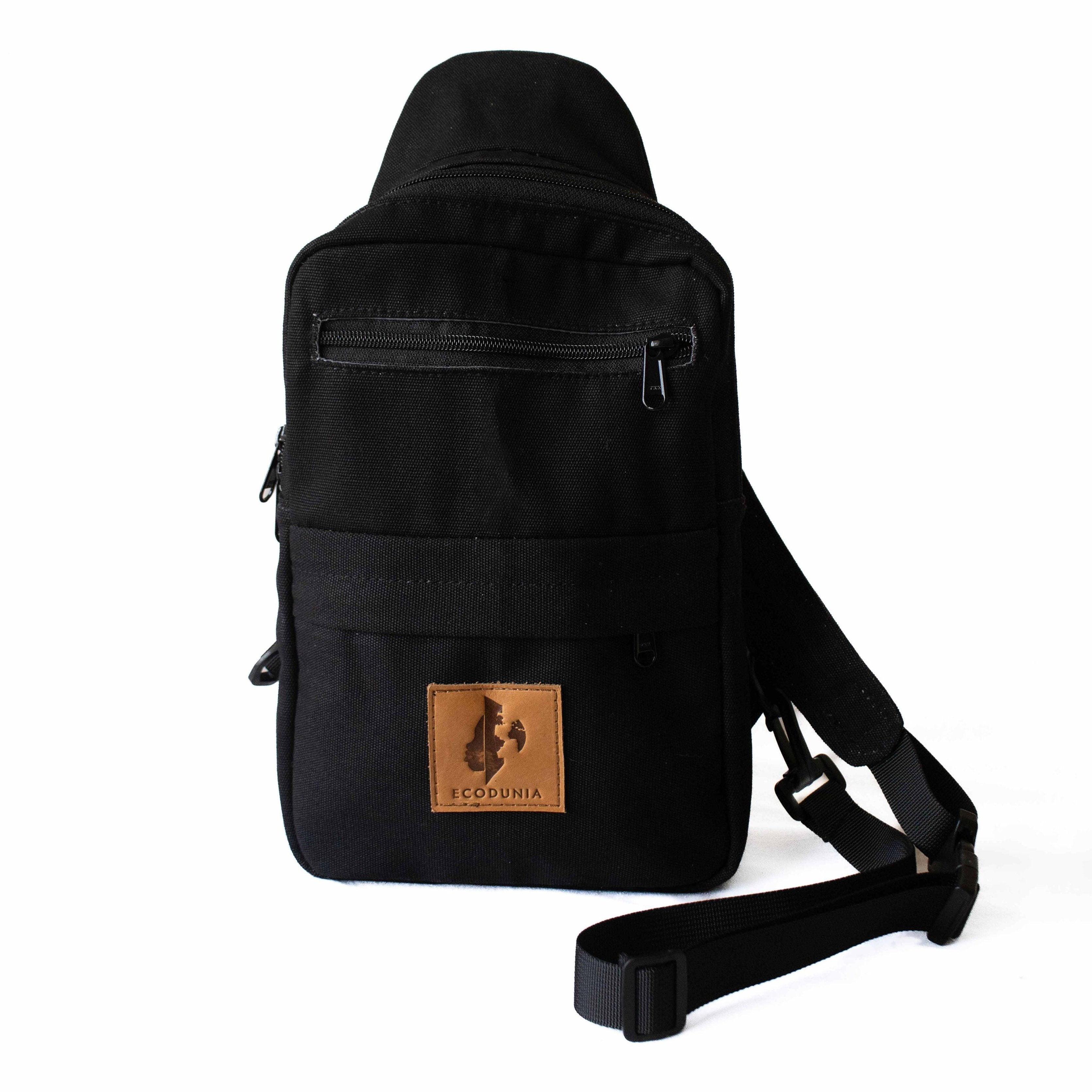 Umoja black canvas crossbody sling bag for men and women