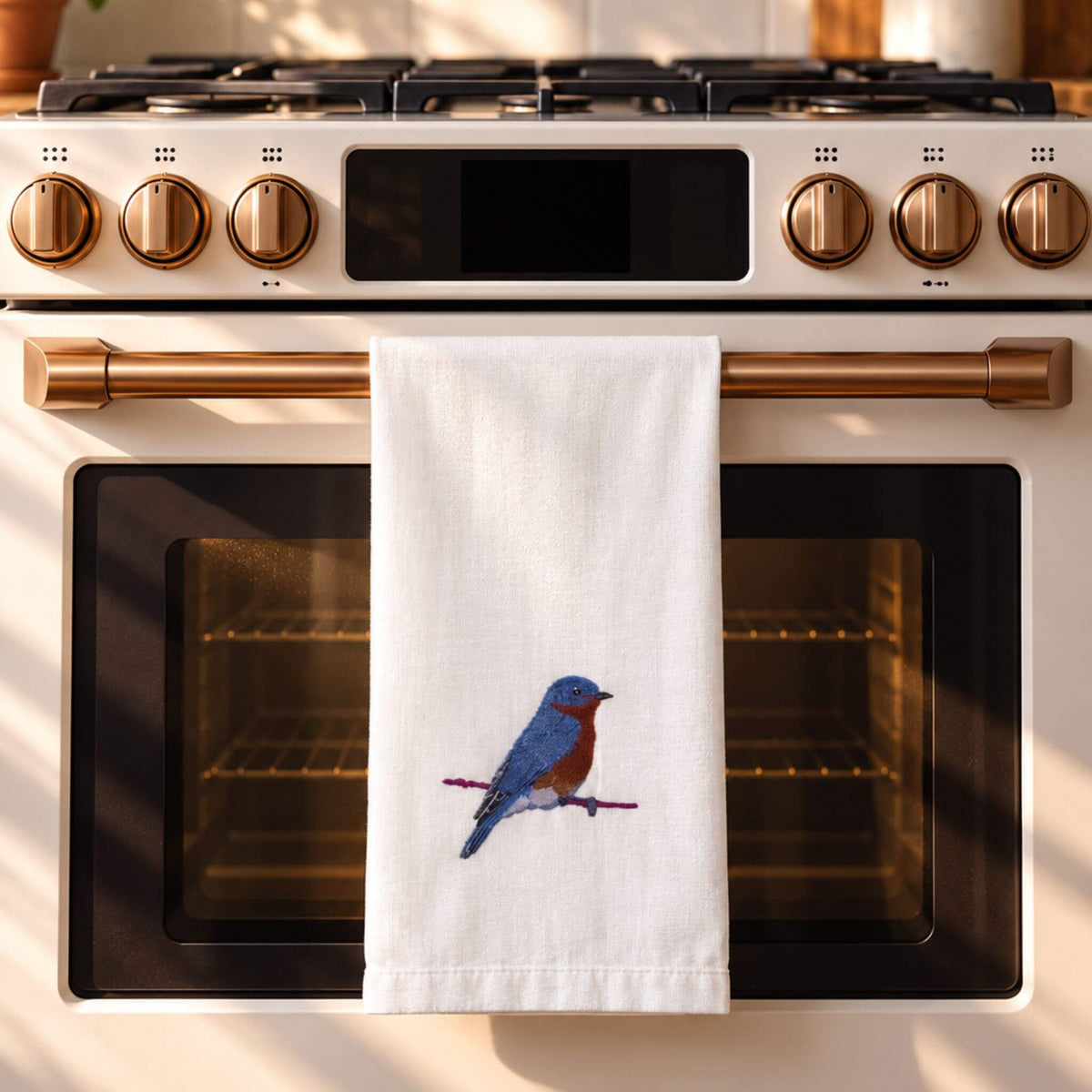 Bluebird Embroidered Cotton Kitchen Tea Towel EcoDunia