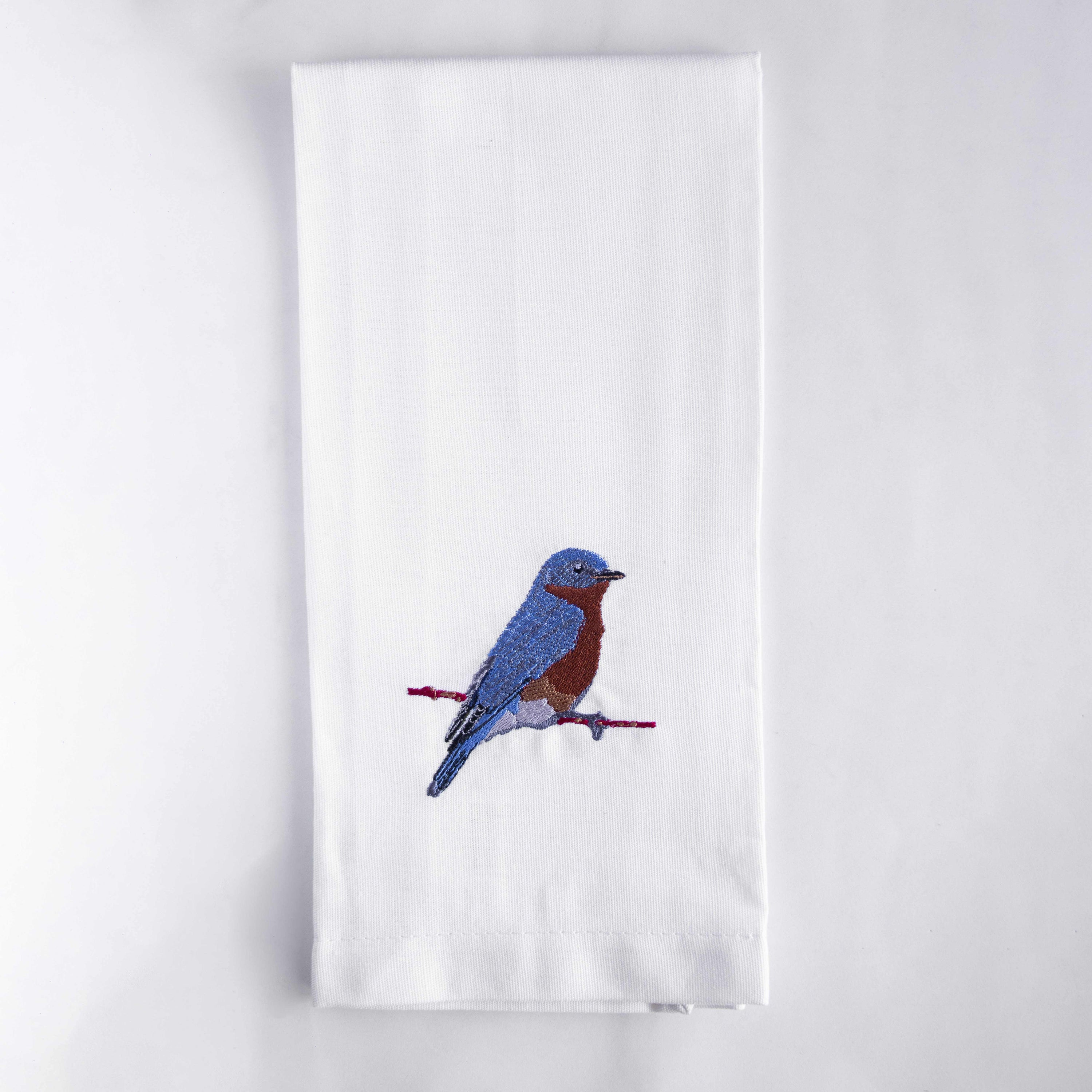 Blue Bird embroidered cotton kitchen tea towel