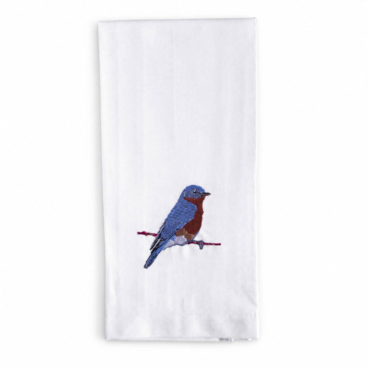 Blue Bird embroidered cotton kitchen tea towel