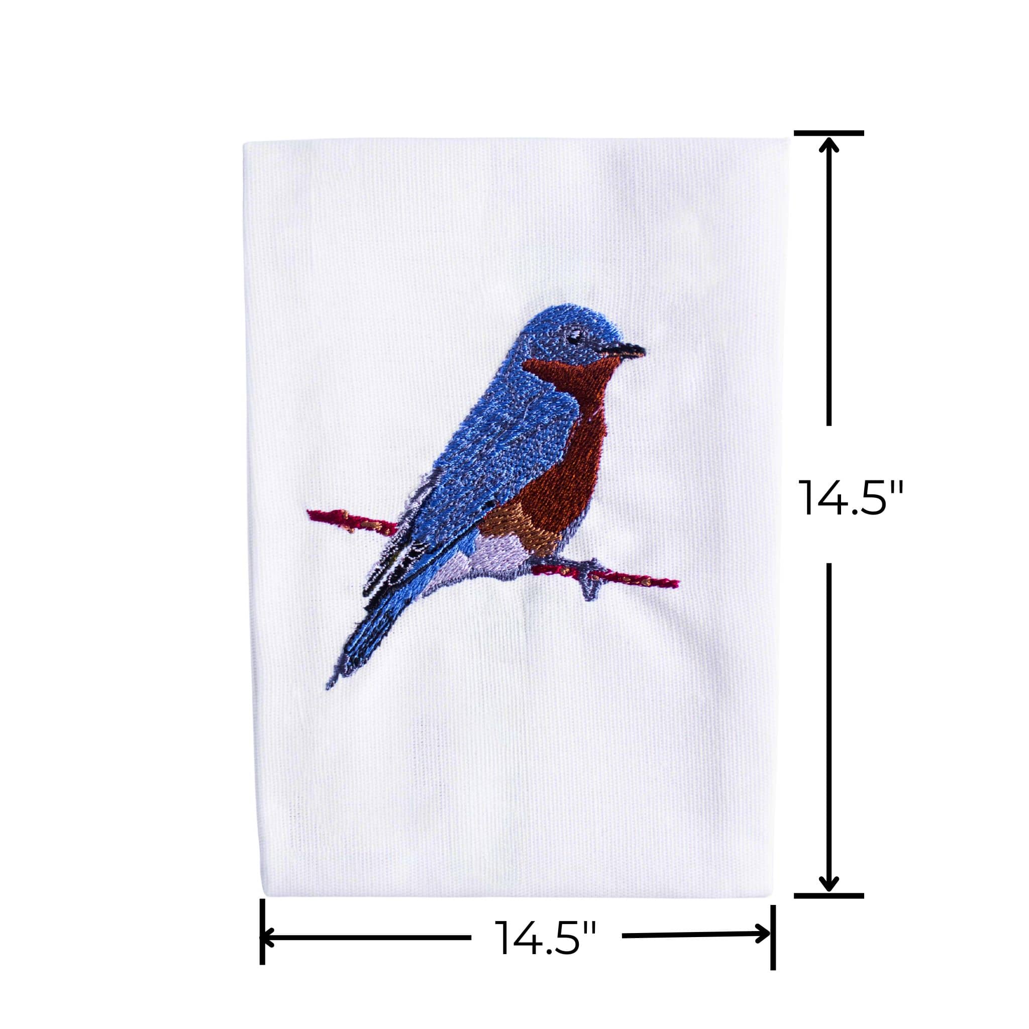 Bluebird embroidered cotton dinner napkin close-up detail