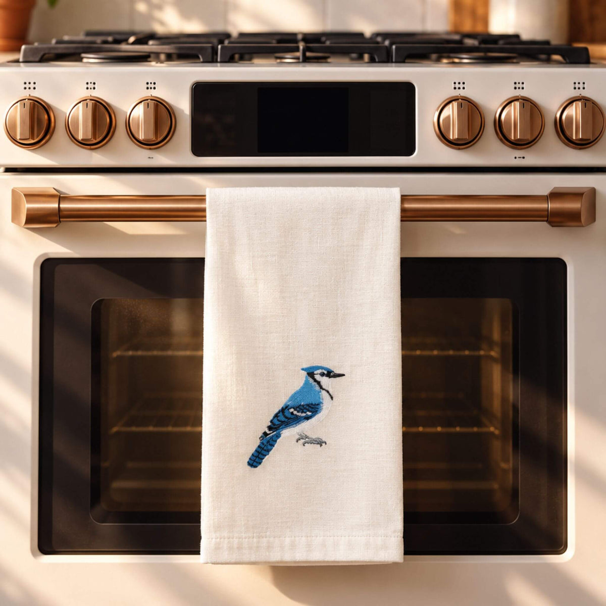 Blue jay Bird Embroidered Cotton Tea Towel EcoDunia