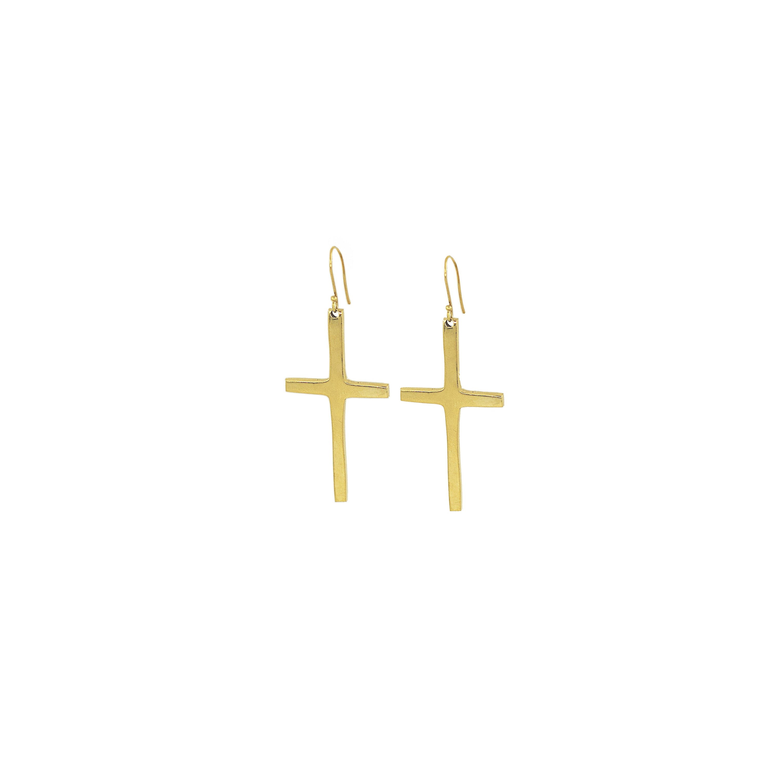 Smooth Brass Cross Drop Earrings | Cross Ecodunia