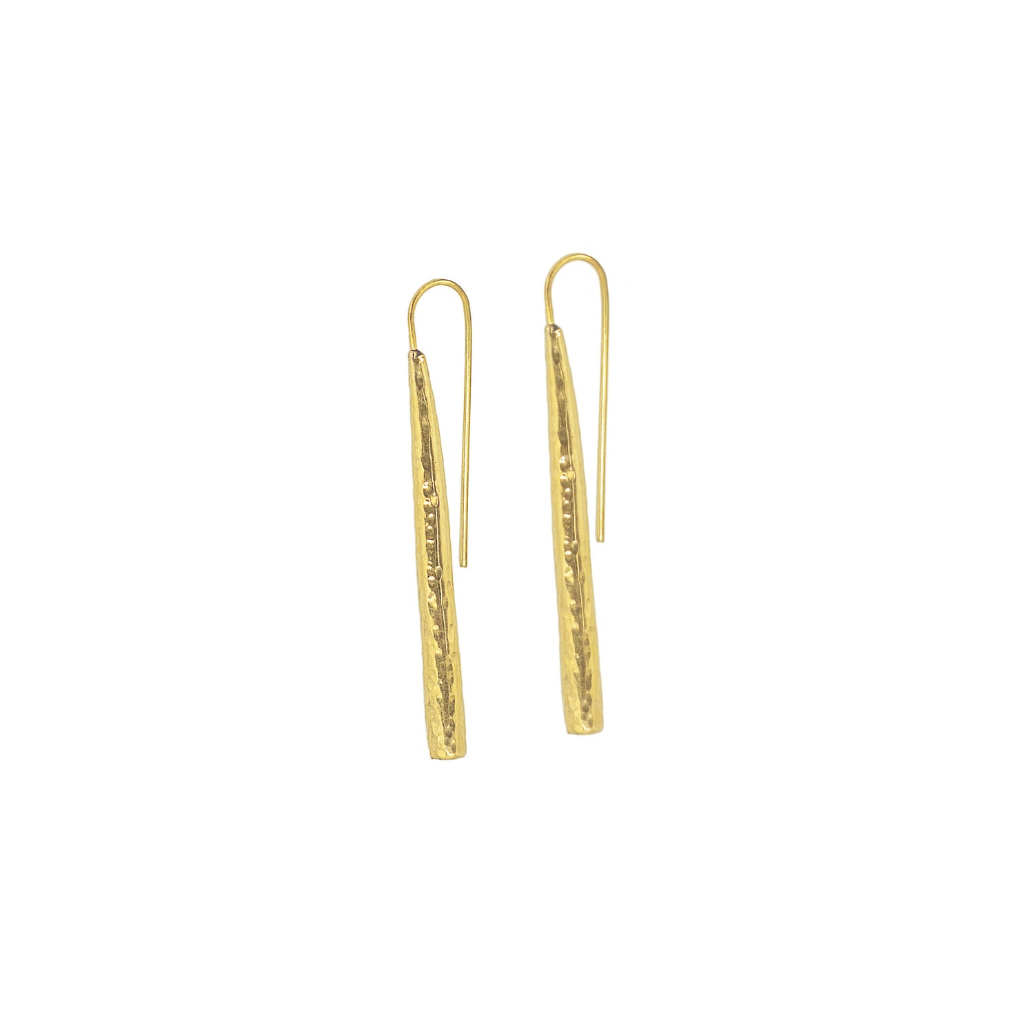 Hammered Brass Long Bar Dangle Earrings for Men and Women - Moja