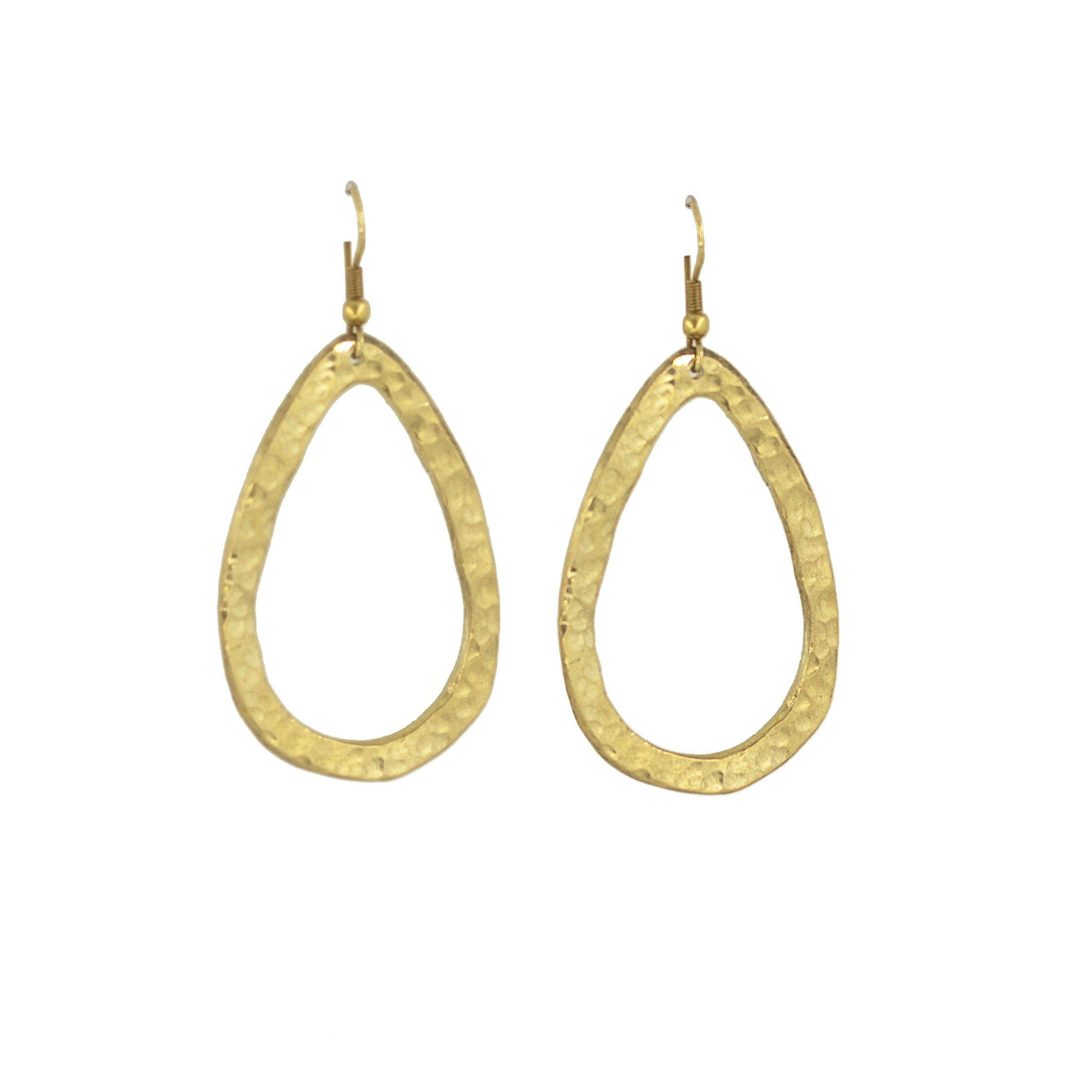 Hammered Brass Teardrop Hoop Earrings for Women - Amani