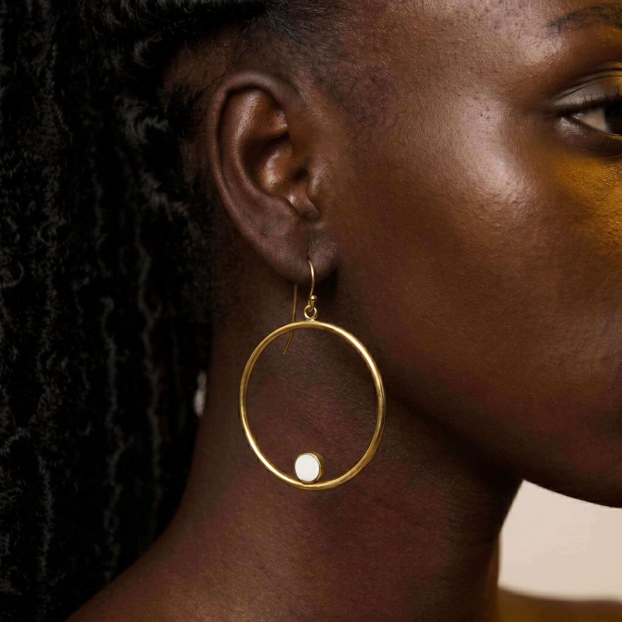 White Brass Hoop with Horn Accent Earrings | Lozi