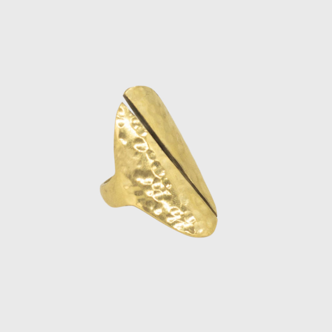Brass Oval Shield Ring, Hammered Open Brass Ring - Dogo