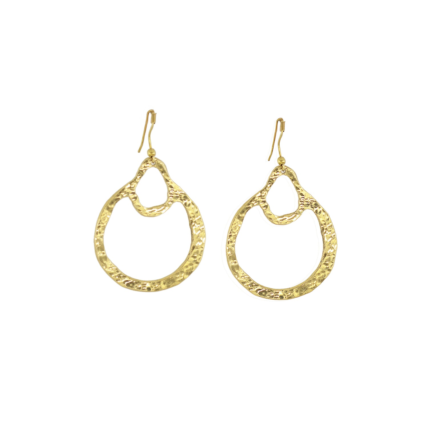 Hammered Double Teardrop Brass Earrings for Women - Kobe