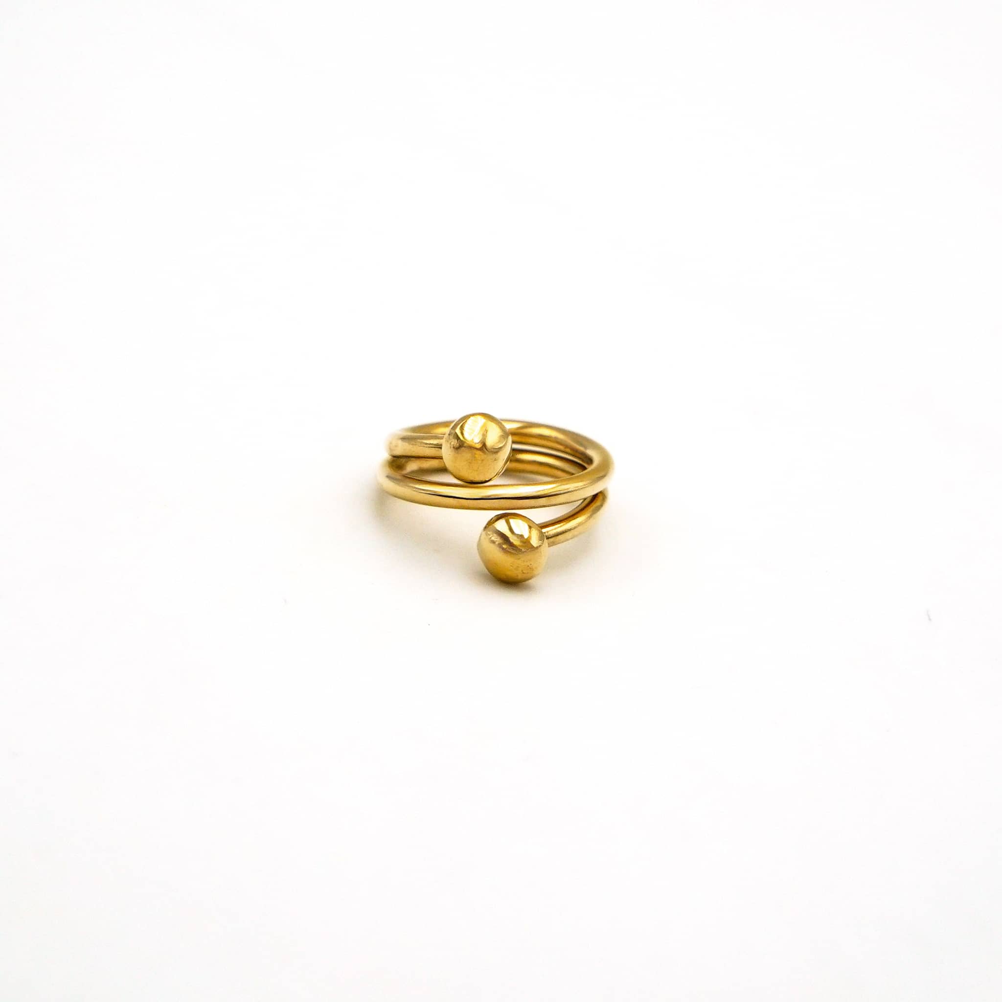Brass Crossover Spiral Ring with Balls for Women - Kilifi