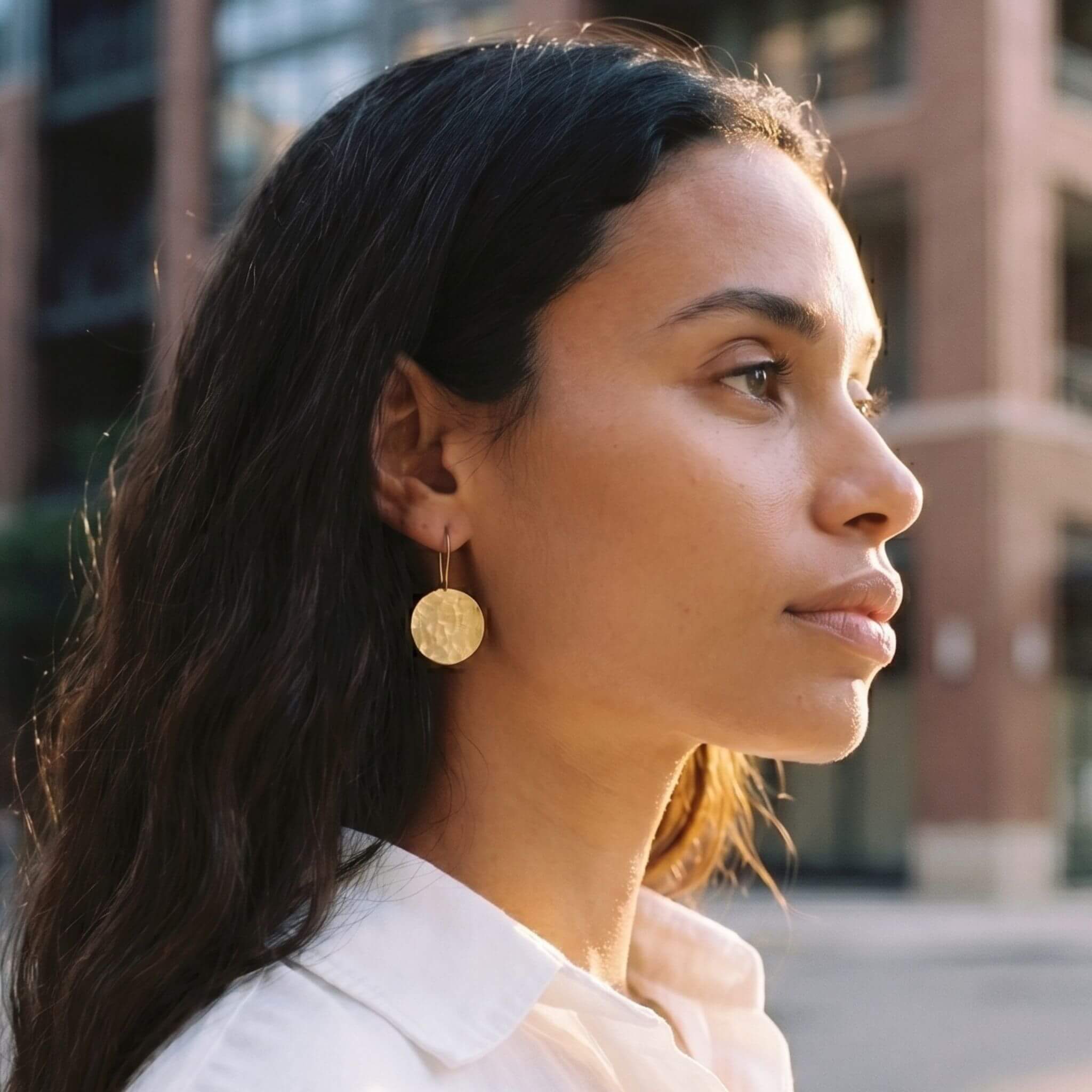 Hammered Disc Brass Drop Earrings | Njiwa Ecodunia