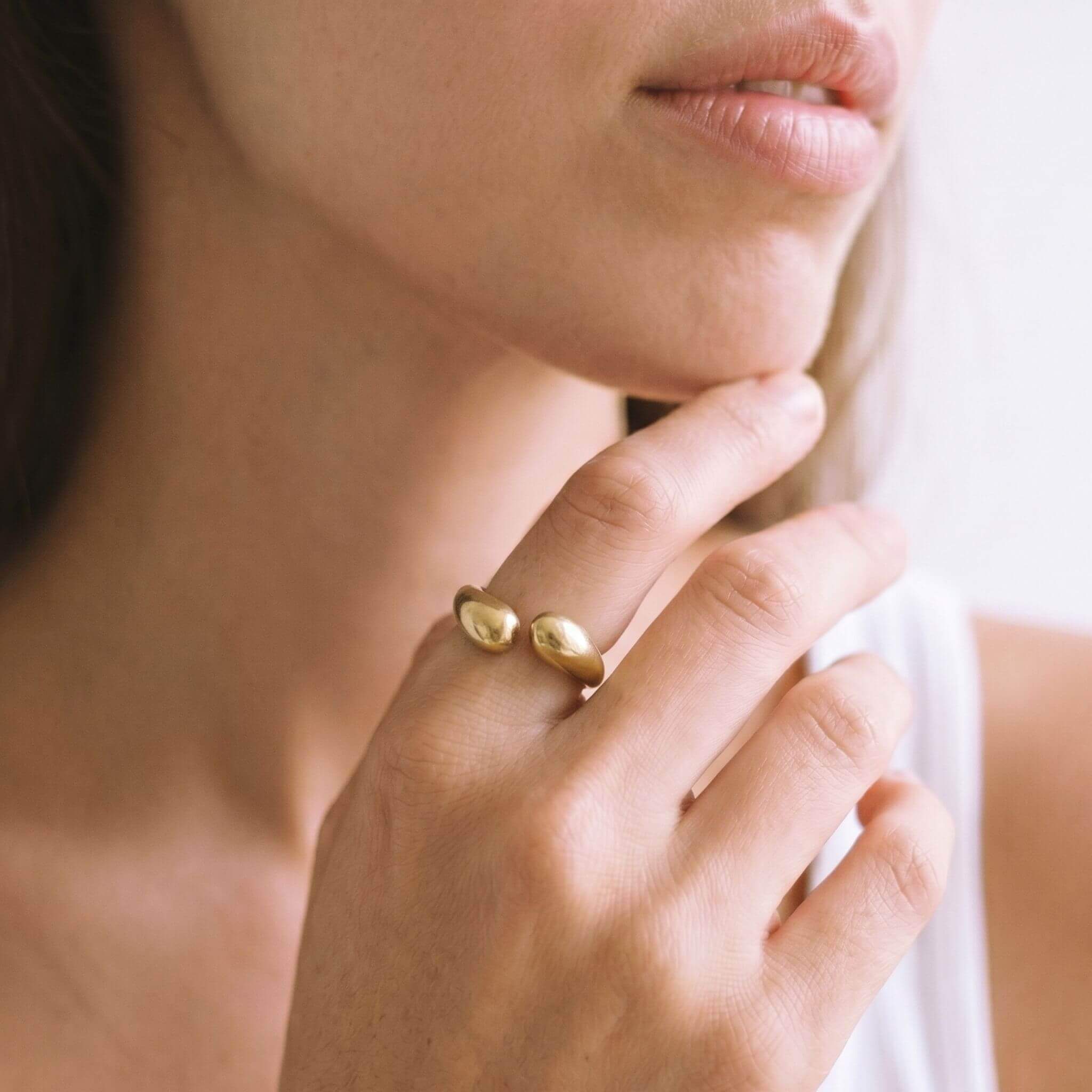 Teardrop Petal Brass Open Ring for Women | Asali Ecodunia
