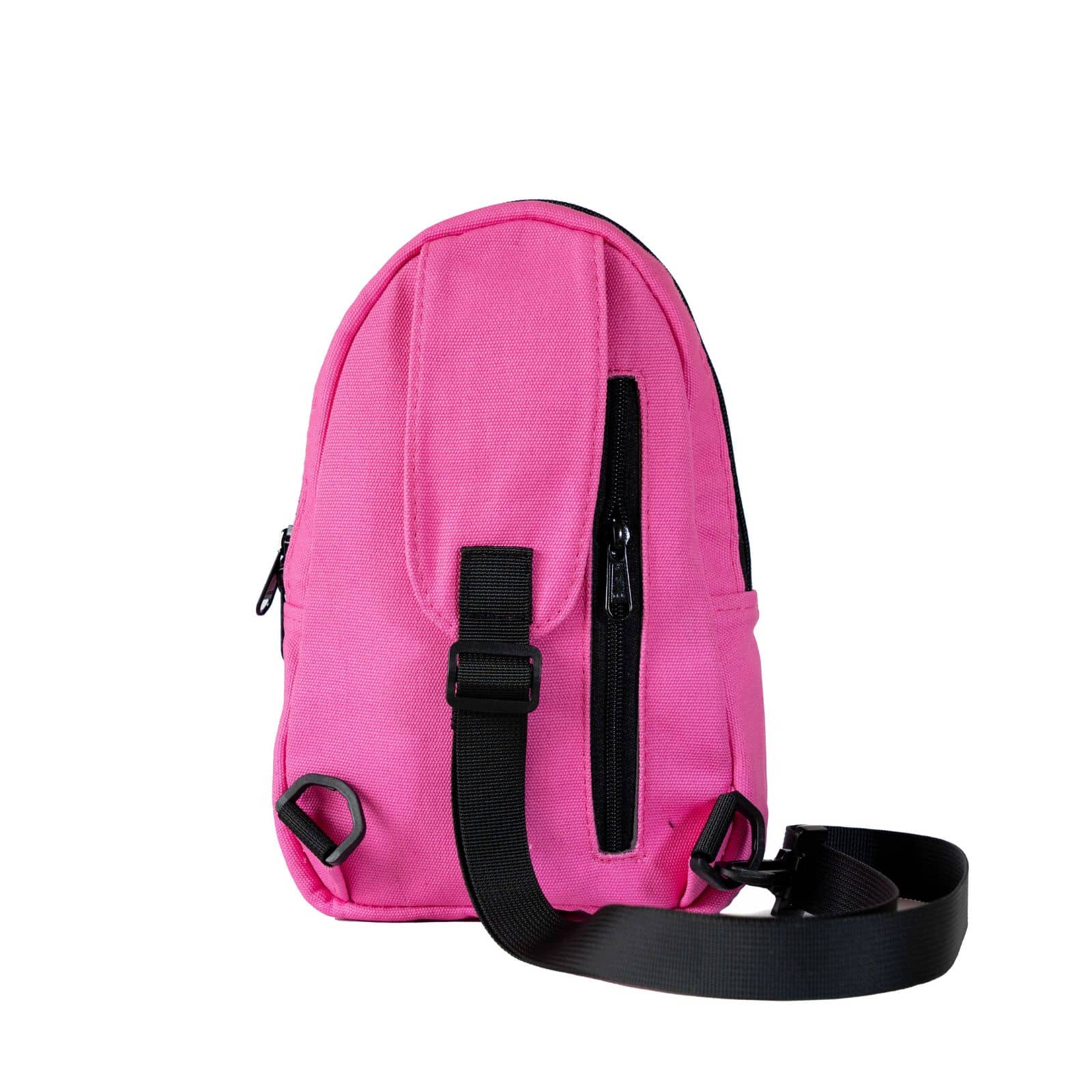 Buru pink canvas sling bag flat lay
