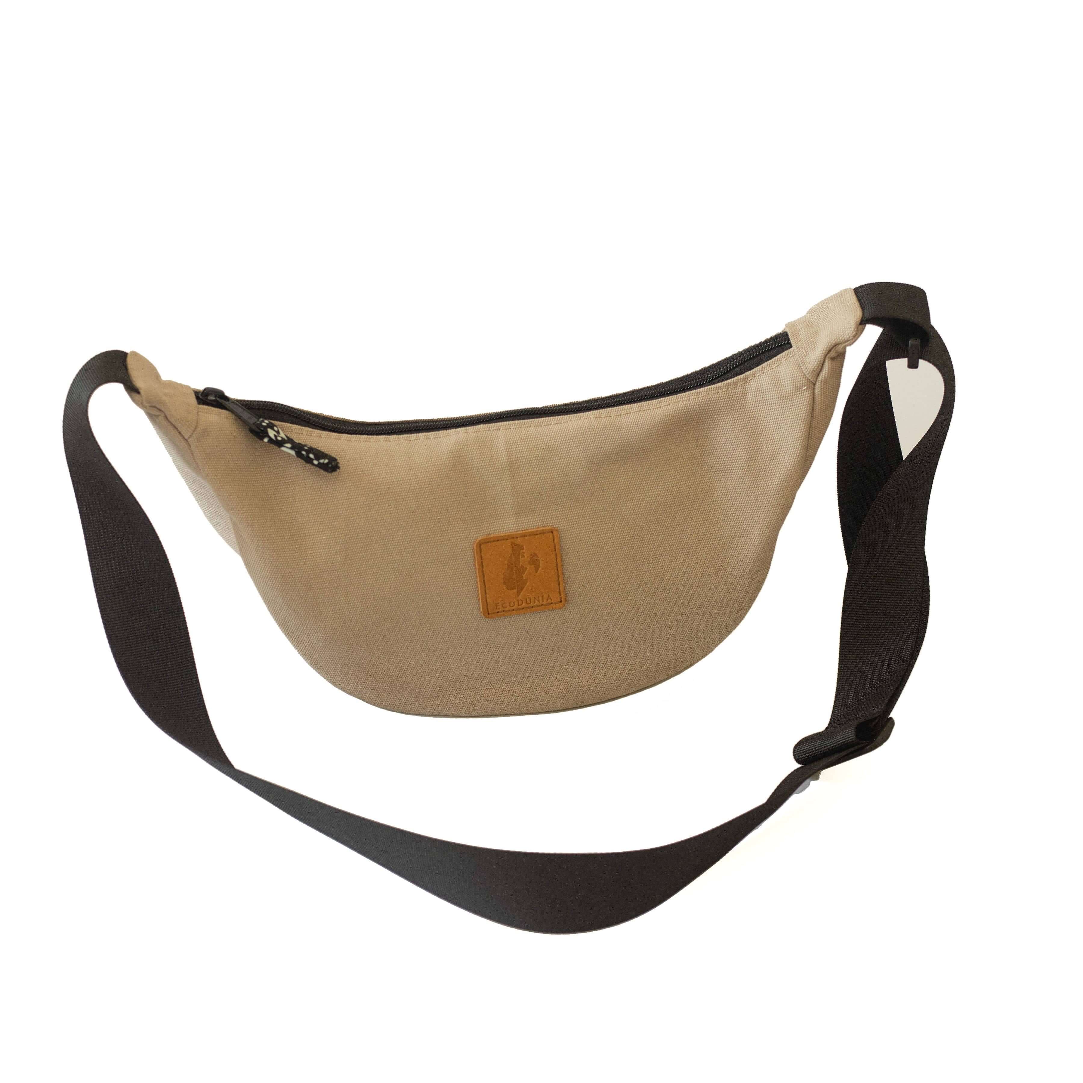 Canvas Sand White Round Mini Shoulder Bag