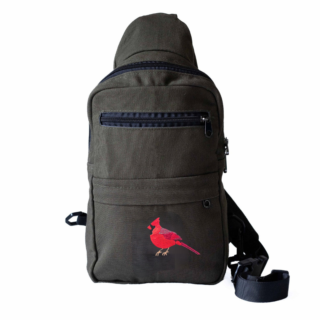 Cardinal Umoja embroidered canvas crossbody sling bag in green — Ecodunia