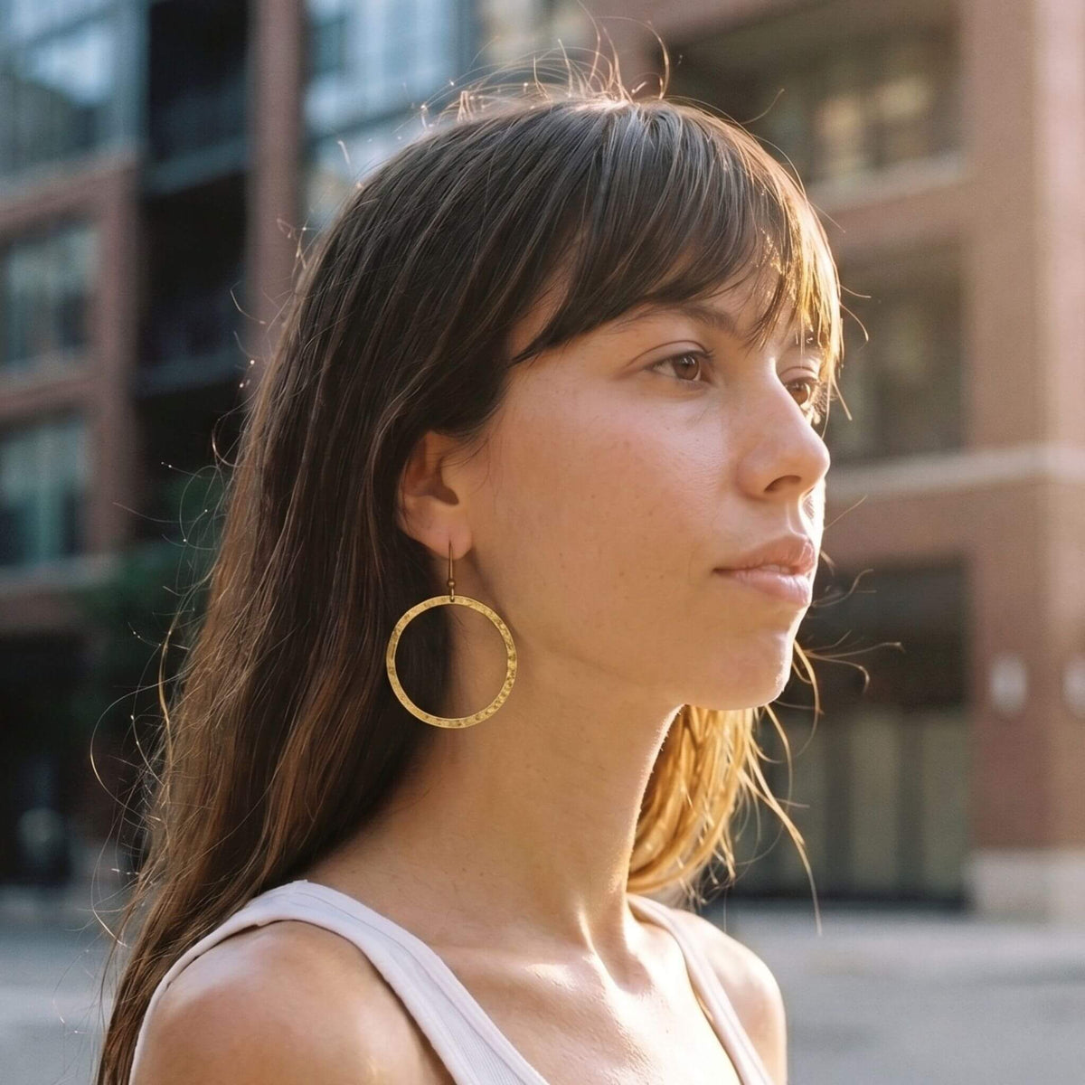 Circle Brass Hoop Earrings for Women | Sura - EcoDunia #design_hammered