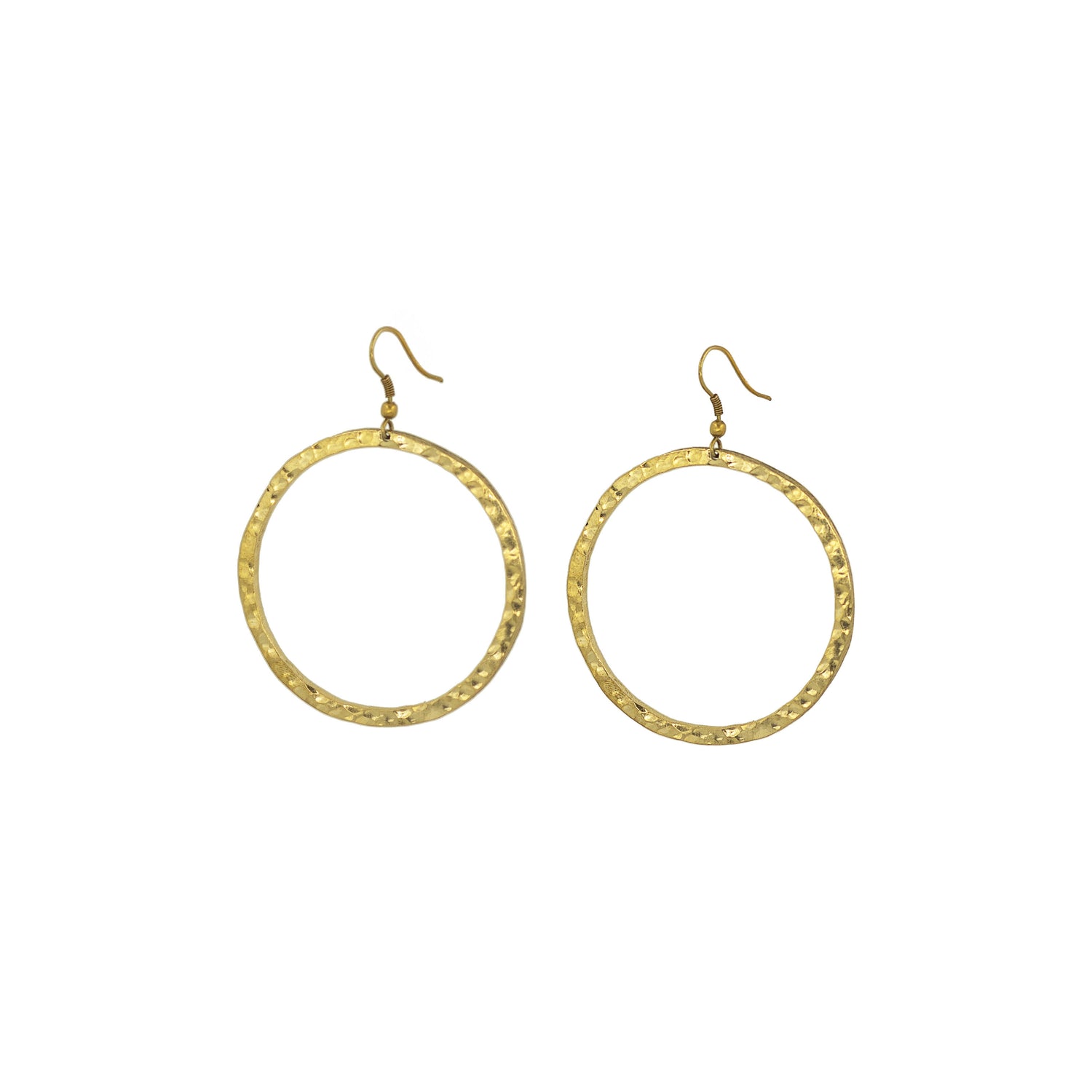 Hammered Brass Circular Drop Earrings - Sura
