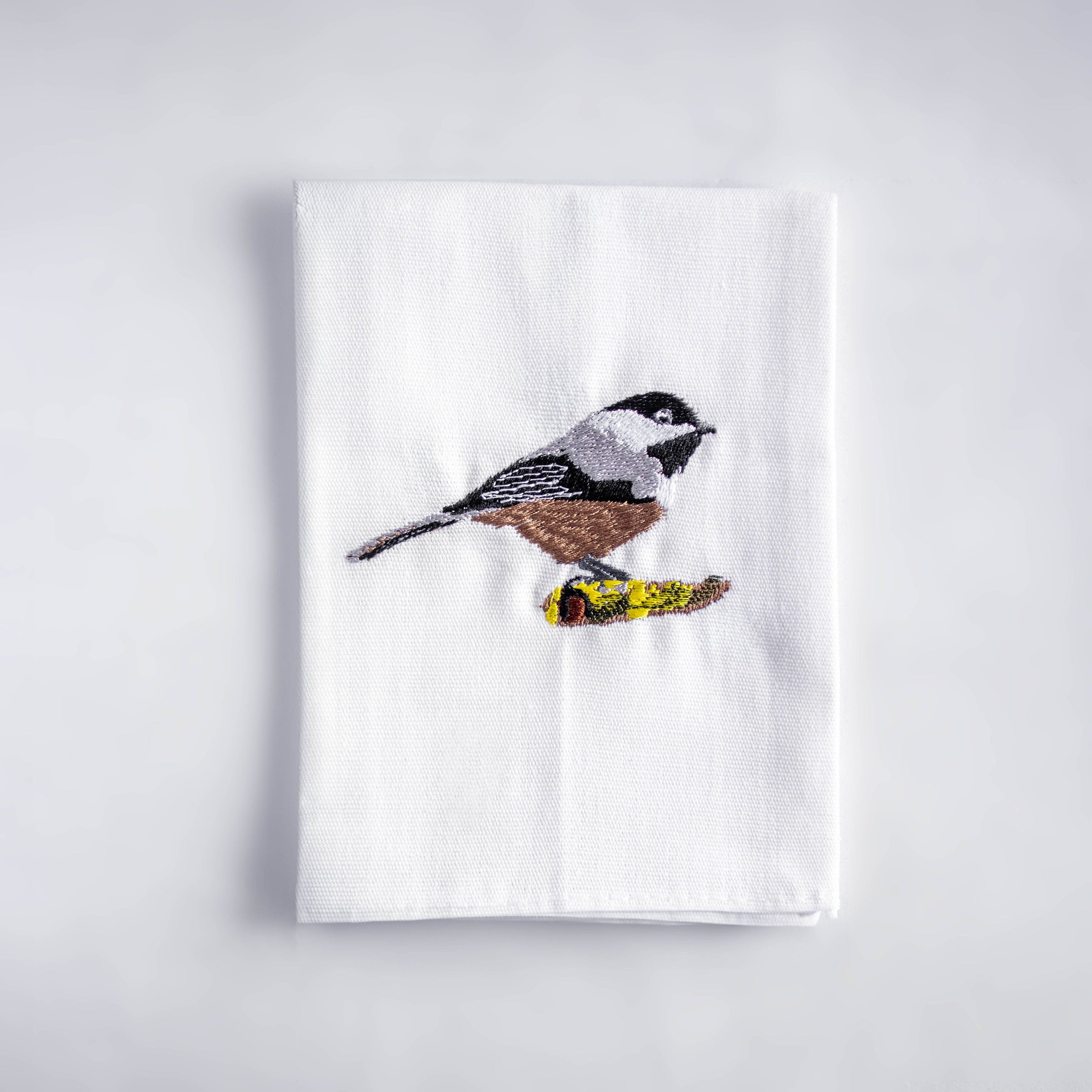 Bird Embroidered Cotton Cloth Napkins - Handmade Set #birds_chickadee