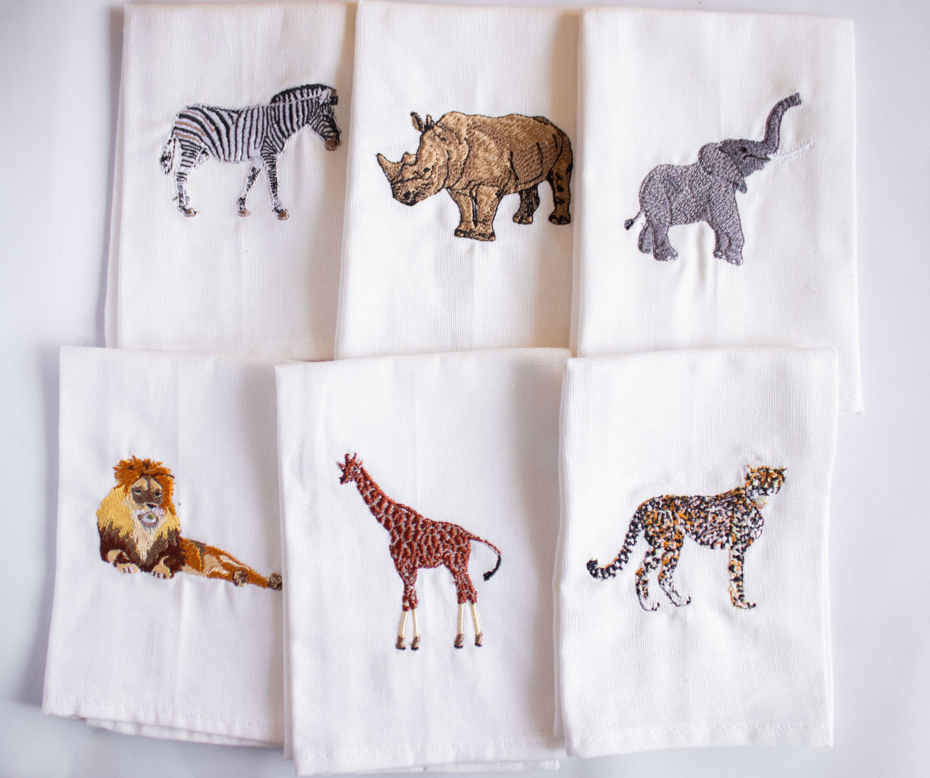 African Wildlife Embroidered Cotton Napkins - Handmade Ecodunia