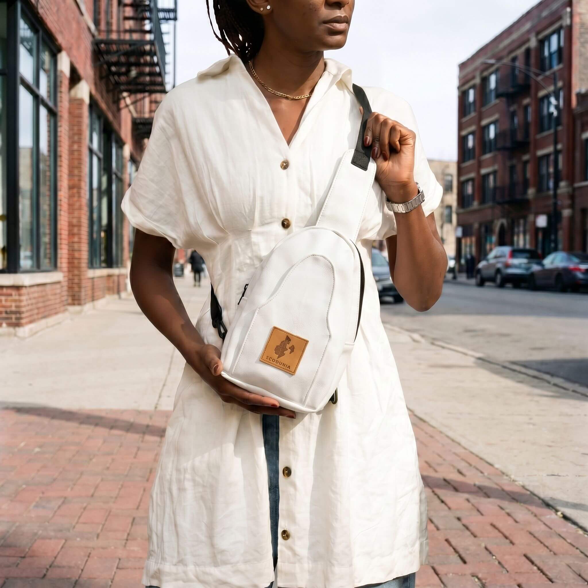 Buru small white vegan leather crossbody sling bag — Ecodunia