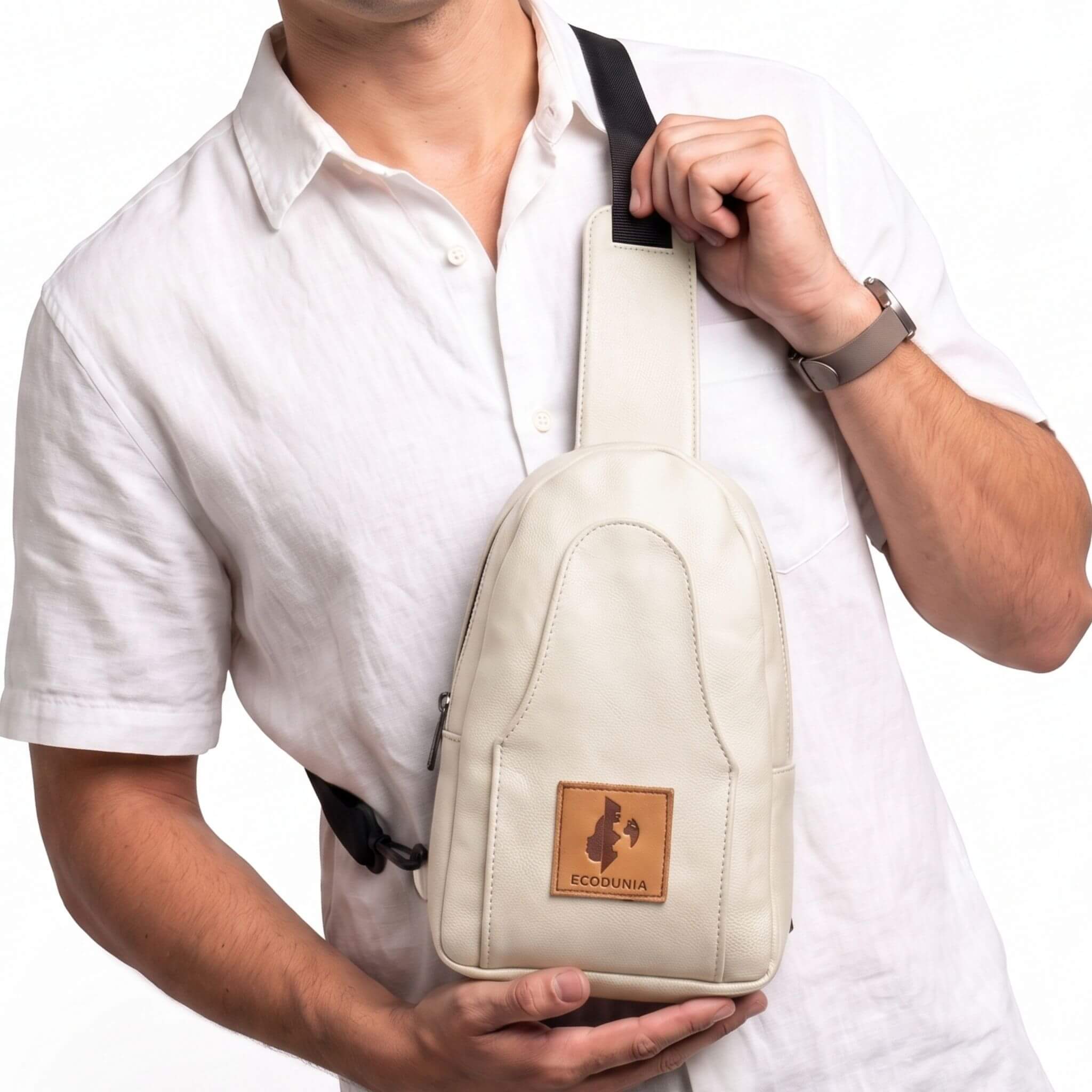 Buru cream vegan leather small crossbody sling bag