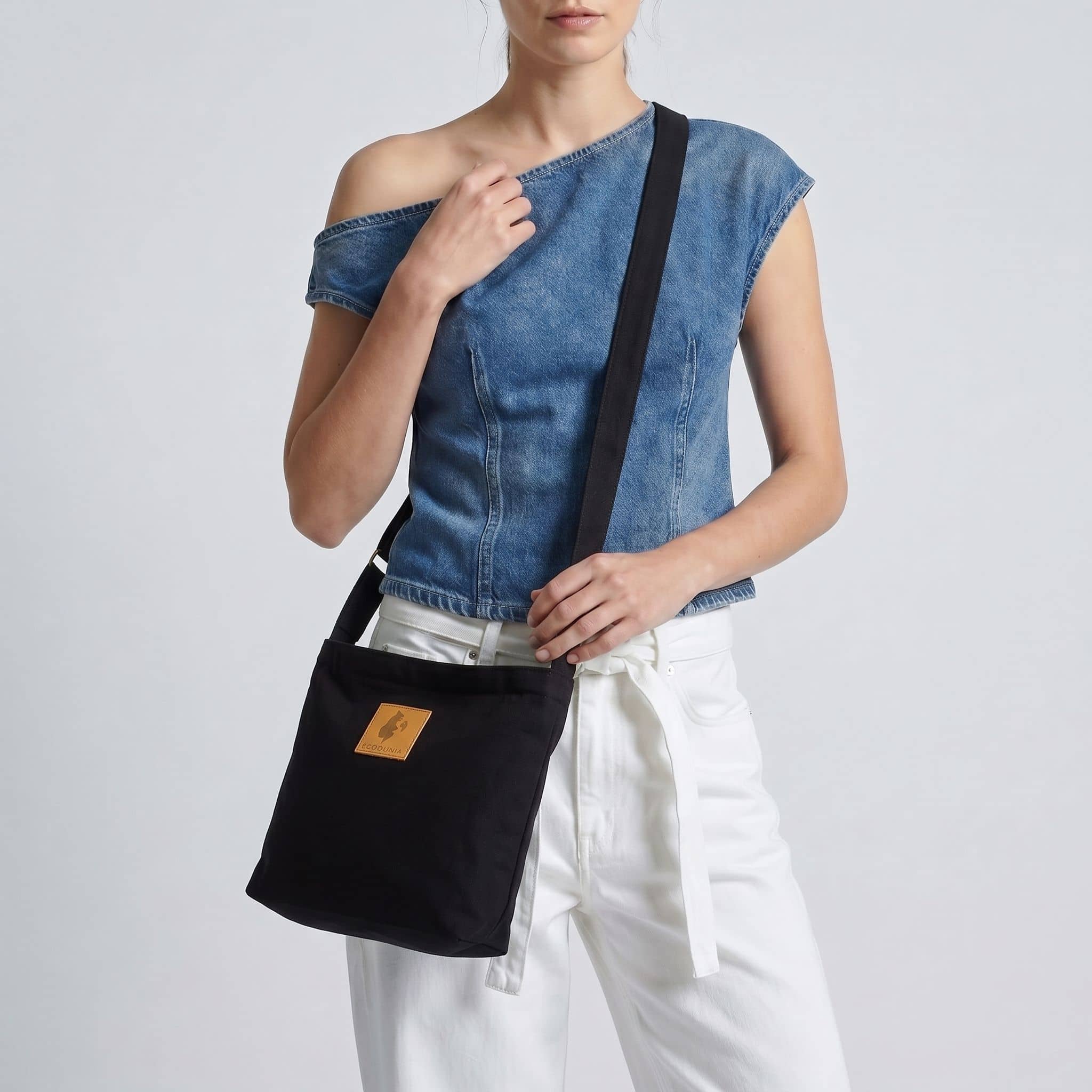 Canvas Mini Crossbody Bag for Men & Women | Amani #color_black