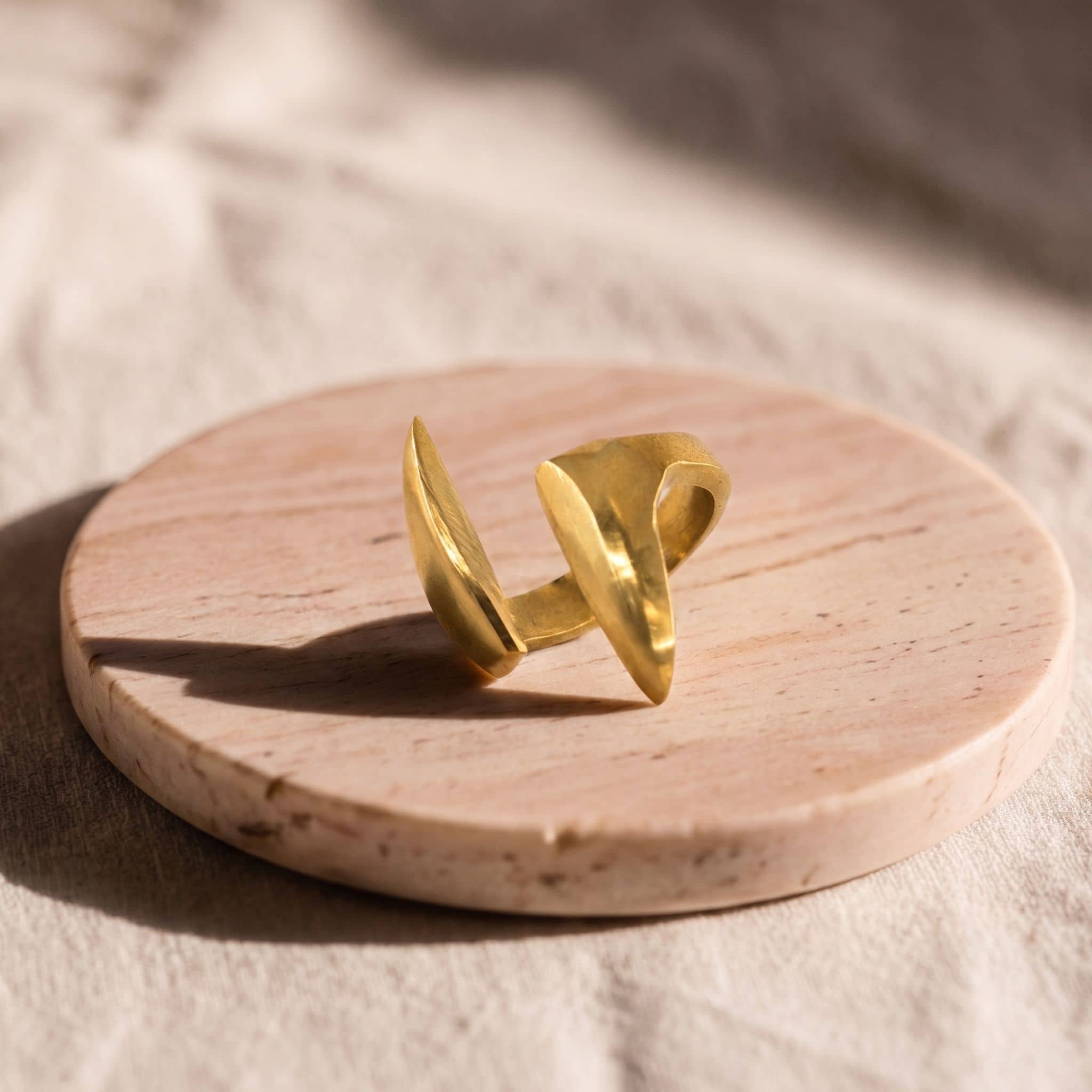 Double Petal Brass Statement Ring for Women | Umbo