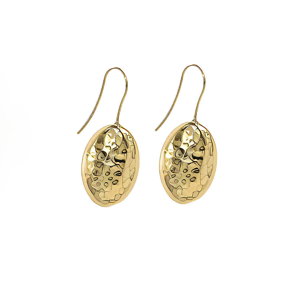 Hammered Oval Disc Brass Drop Earrings | Zawadi Ecodunia