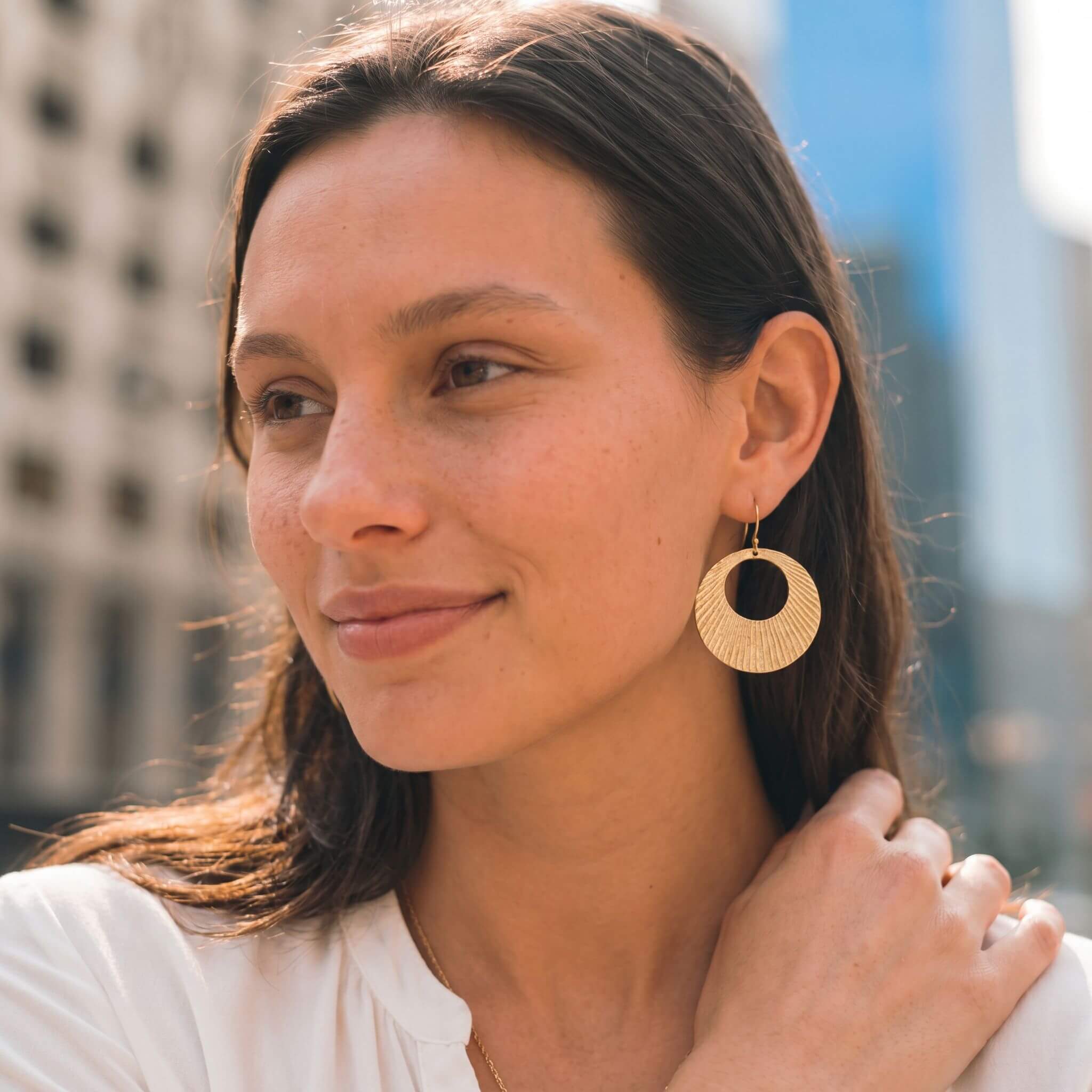 Engraved Circle Disc Brass Hoop Earrings | Mali Ecodunia