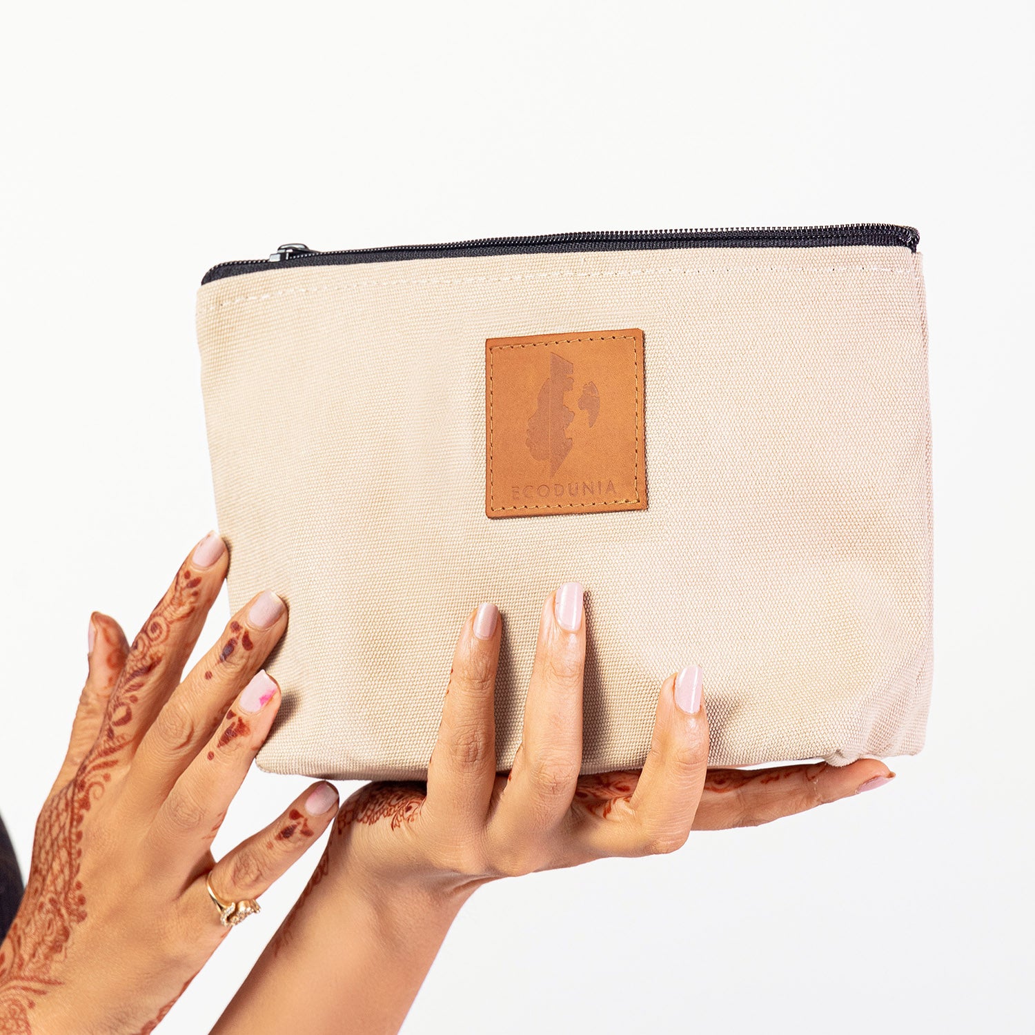 Ren Canvas Makeup Bag – Fair Trade Cosmetic & Toiletry Pouch #color_sand-white
