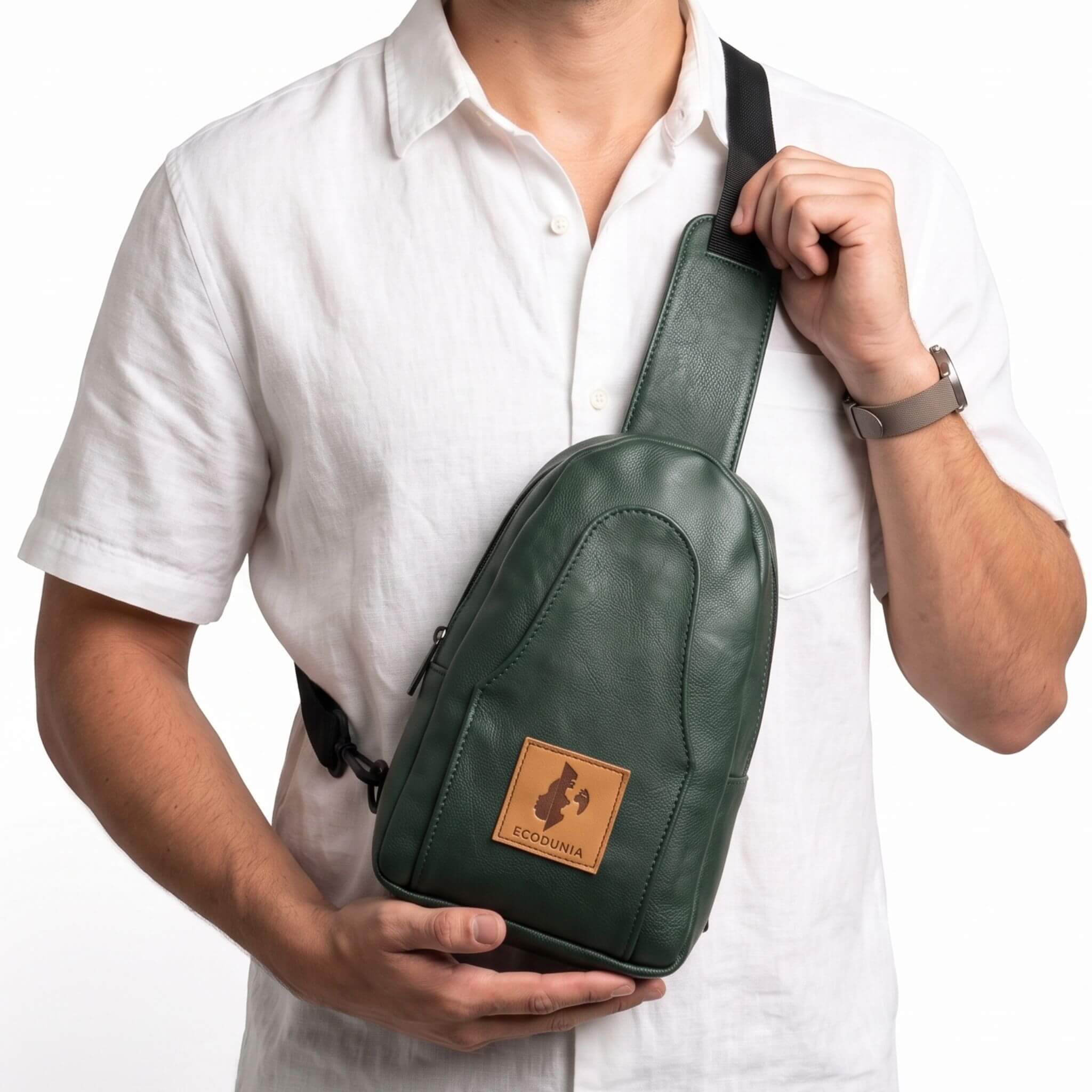 Buru forest green vegan leather sling bag crossbody wear
