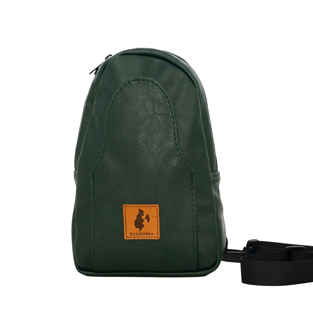 Buru forest green vegan leather sling bag crossbody wear