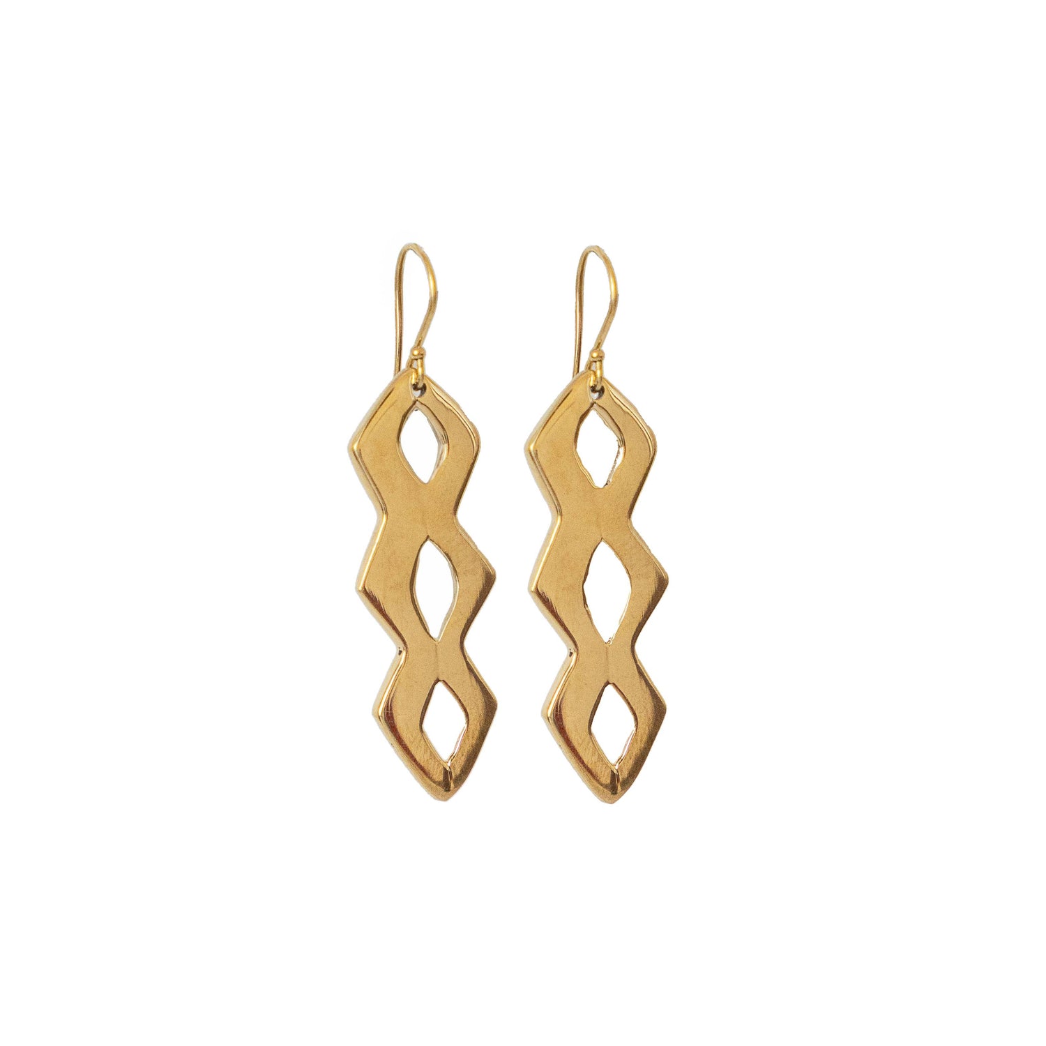 Long Geometric Hook Earrings in Brass for Women - Chaka