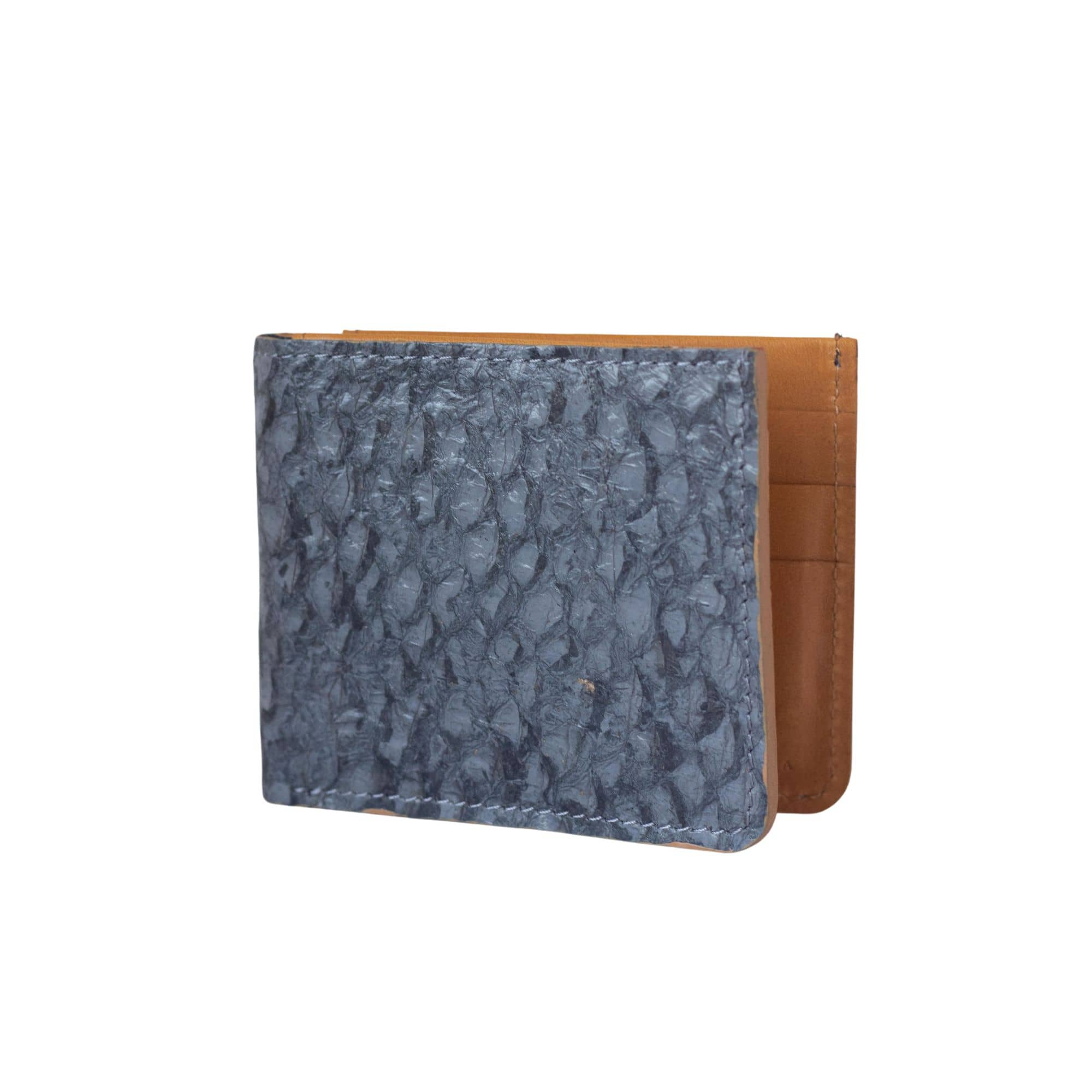 Gray Slim Leather Fish Skin Wallets Bifold
