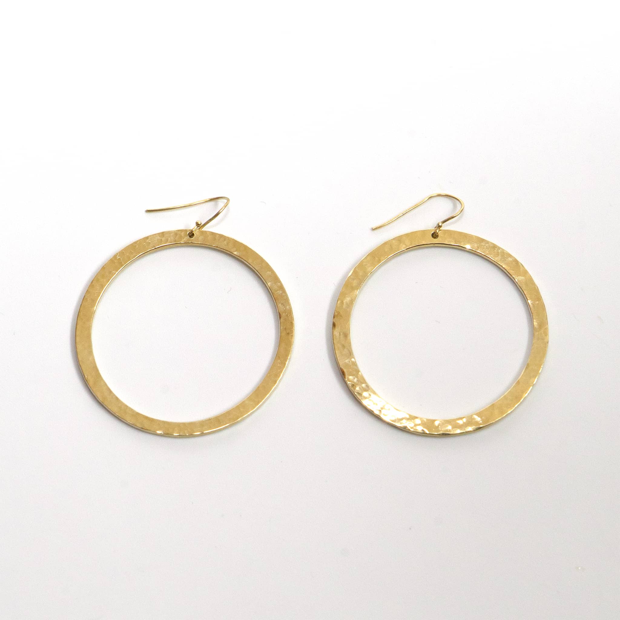 Hammered Brass Circular Drop Earrings - Sura