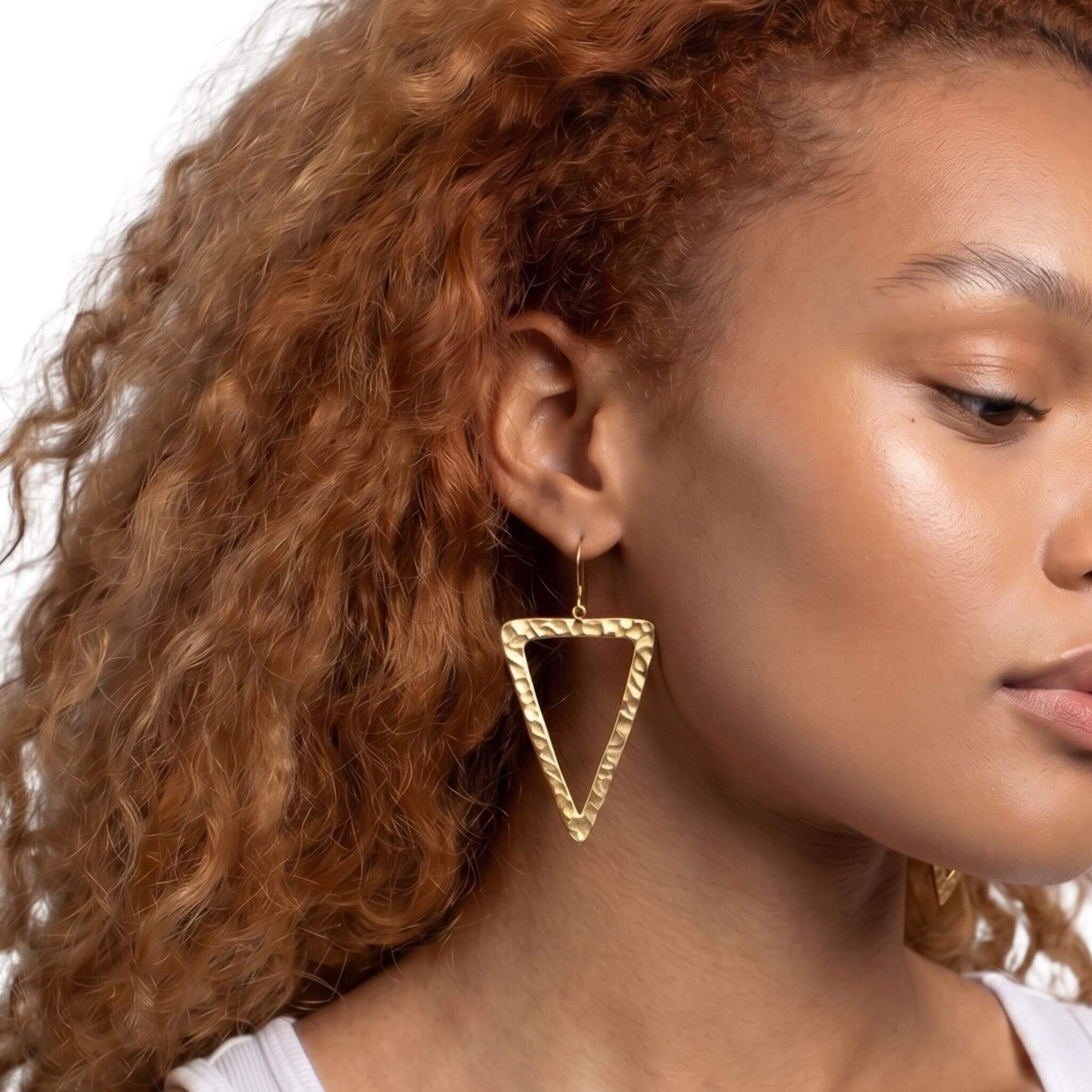 Hammered Open Triangle Brass Hoop Earrings | Lani Ecodunia