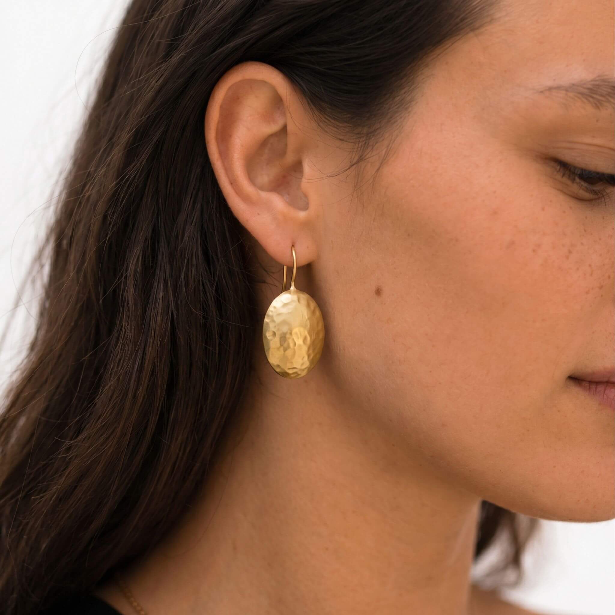 Hammered Oval Disc Brass Drop Earrings | Zawadi Ecodunia