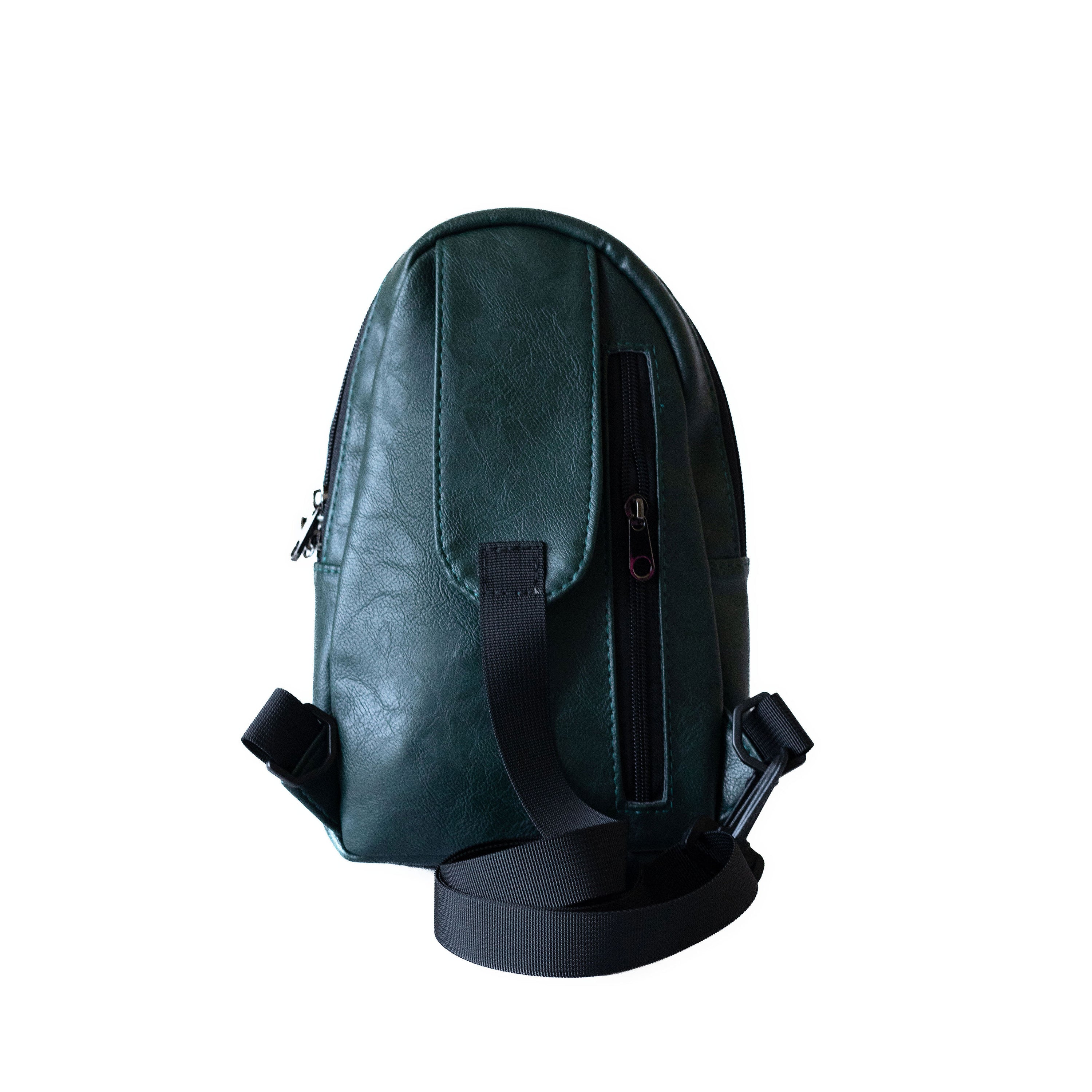 Buru forest green vegan leather sling bag flat lay