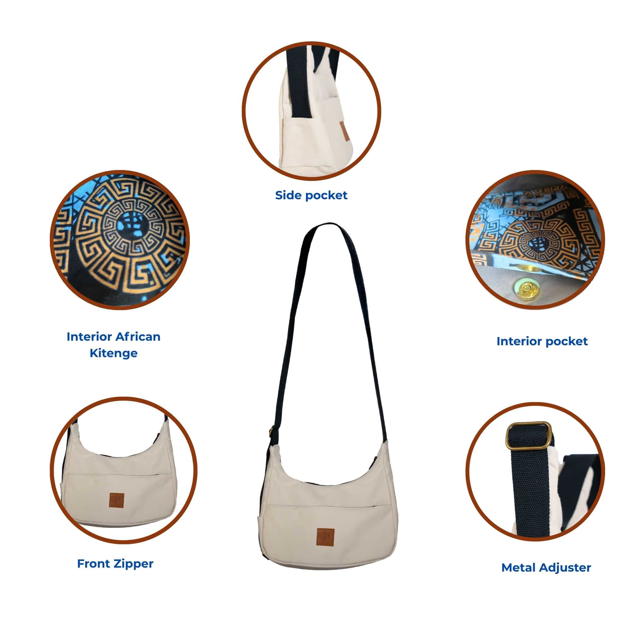 Sand white Canvas Shoulder Crescent Bag
