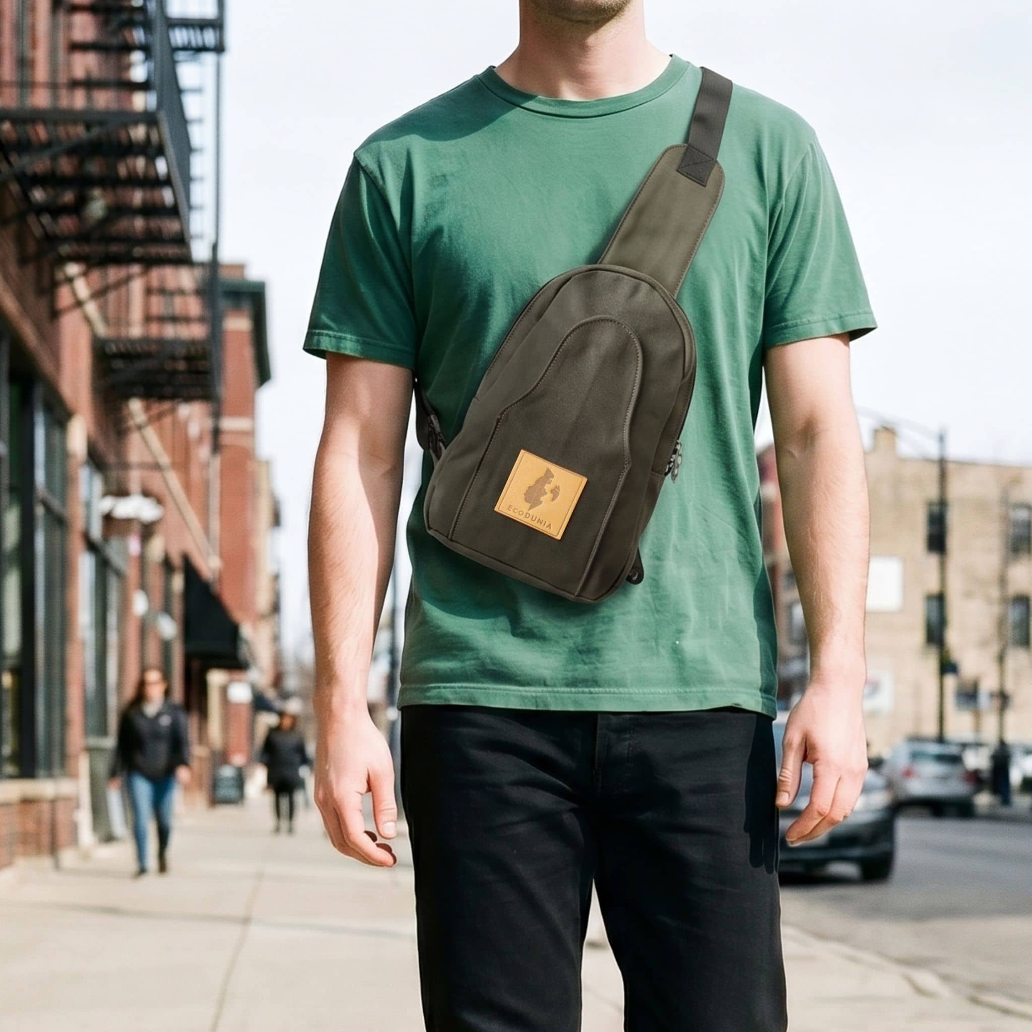 Buru small canvas crossbody sling bag in green