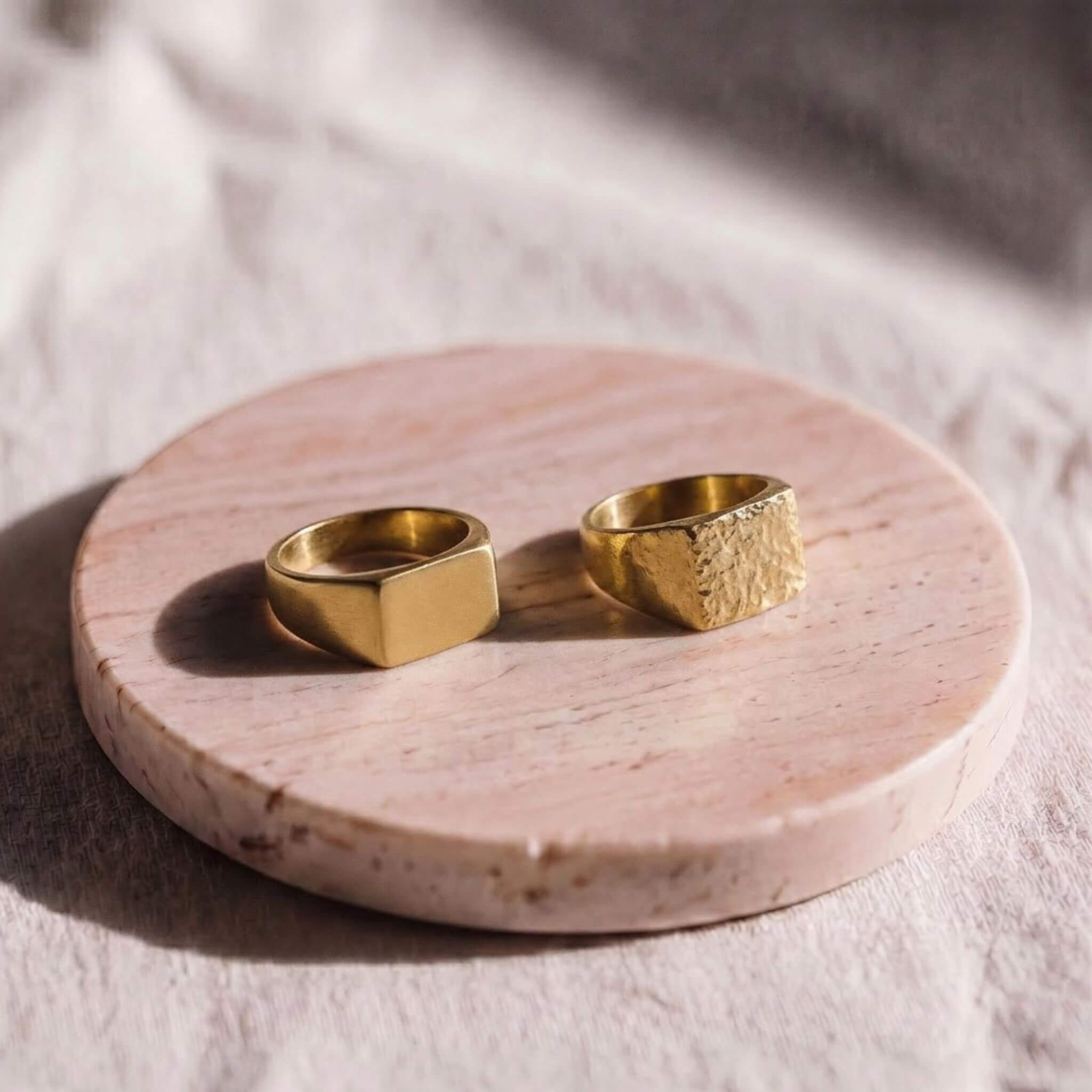 Hammered and Smooth Brass Signet Square Ring | Kito Ecodunia