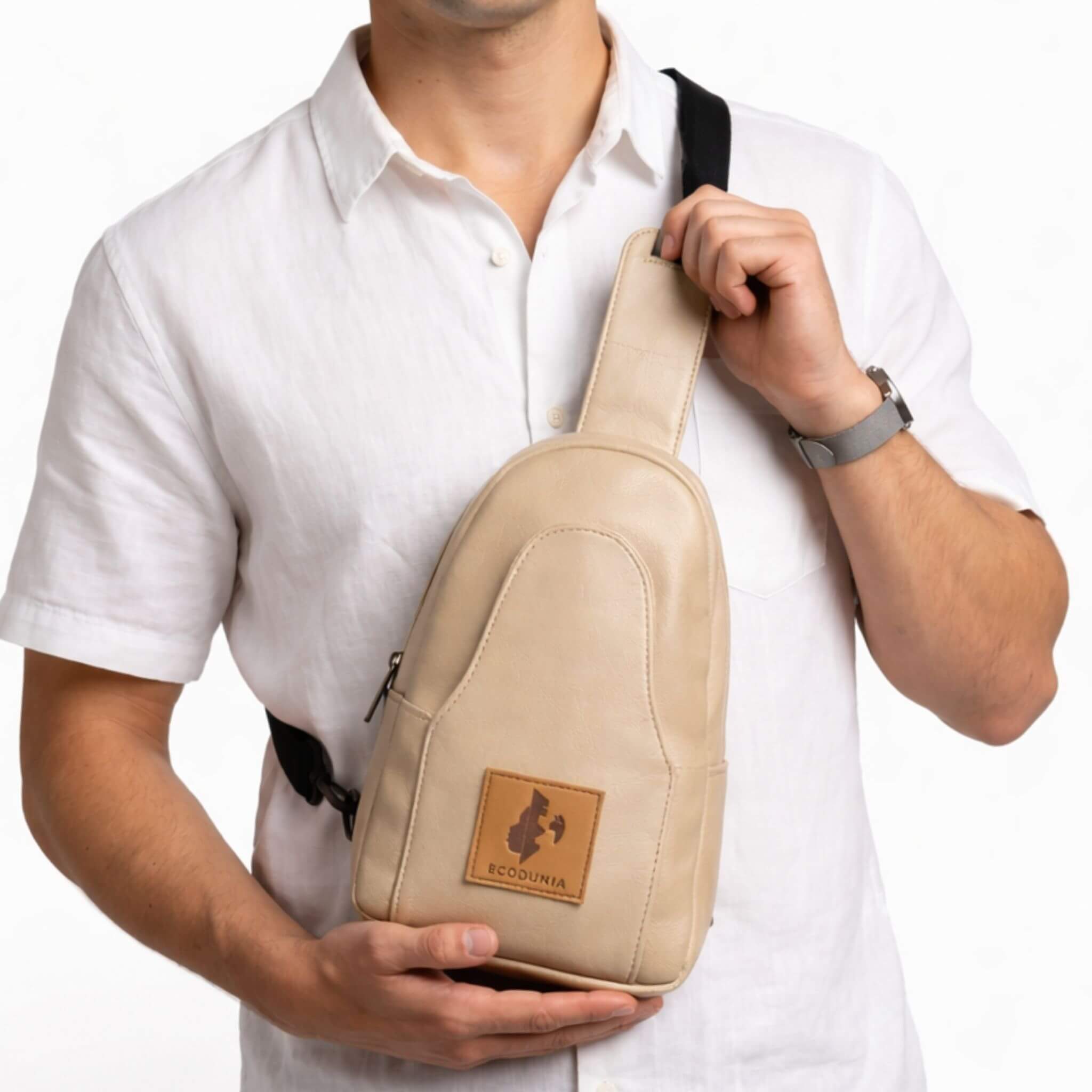 Buru latte vegan leather fashionable sling bag