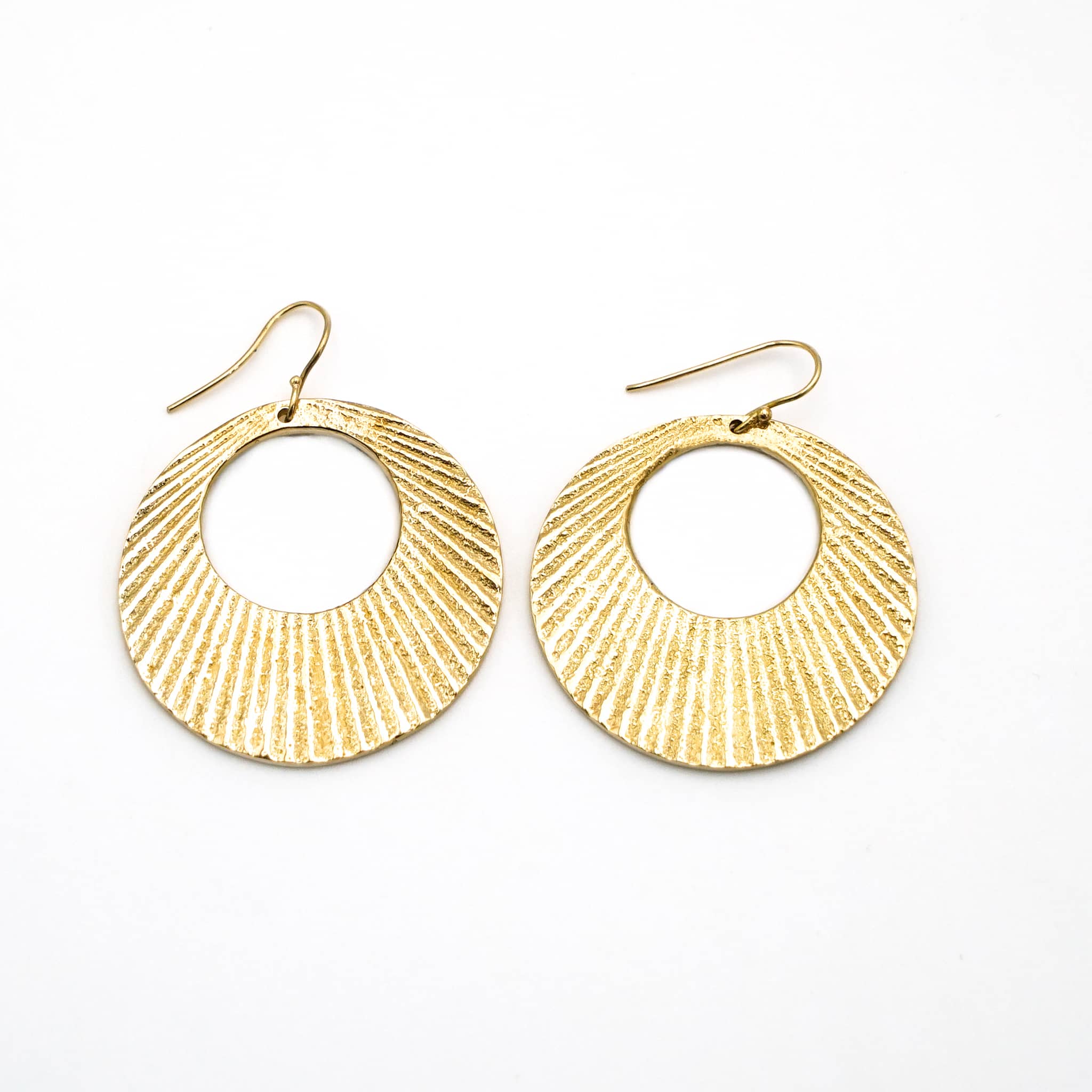 Engraved Circle Disc Brass Hoop Earrings | Mali Ecodunia