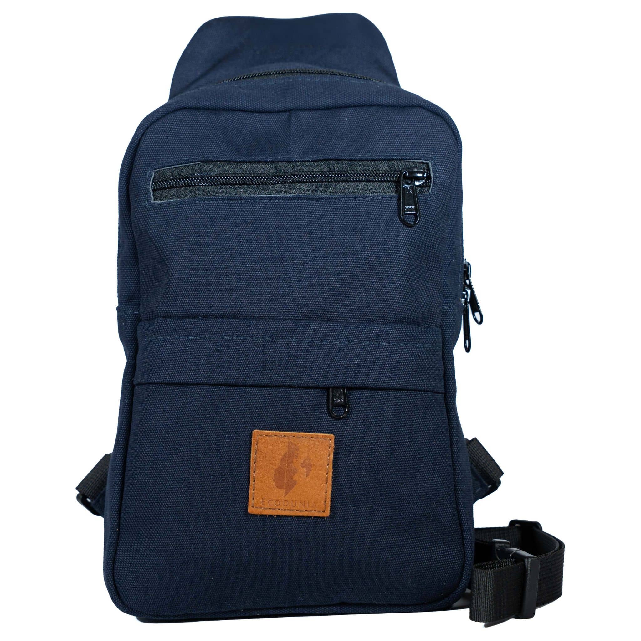 Umoja navy blue canvas sling bag flat lay